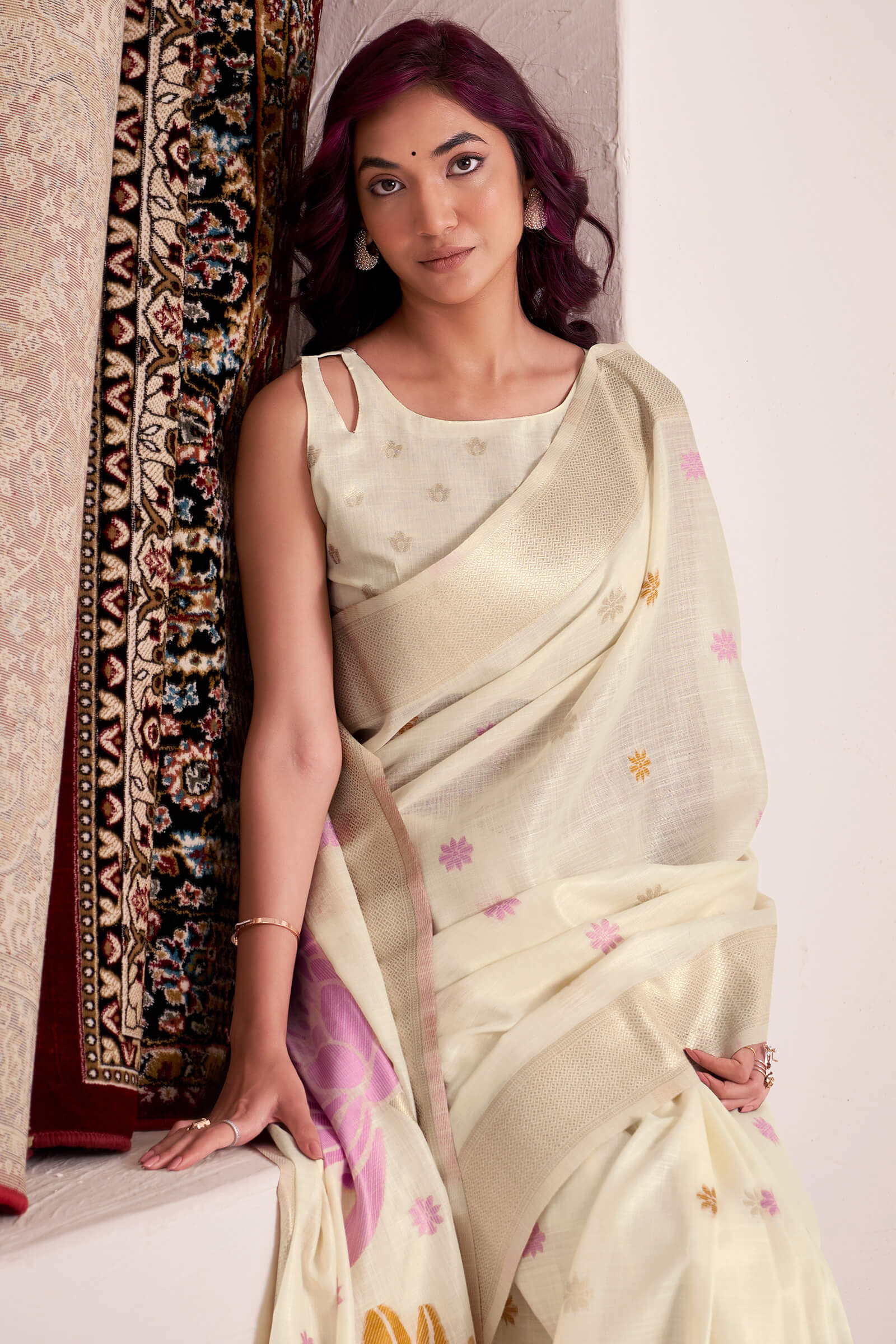 Dalliance Beige Cotton Silk Saree With Blooming Blouse Piece