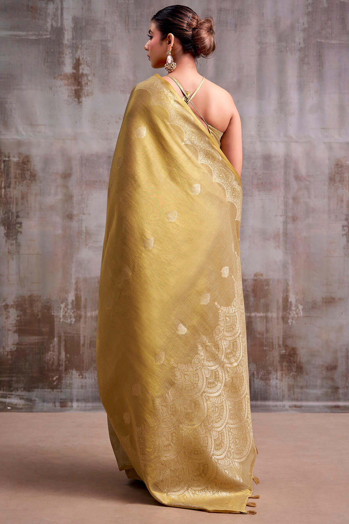 Blooming Beige Banarasi Tissue Silk Saree With Ineffable Blouse Piece