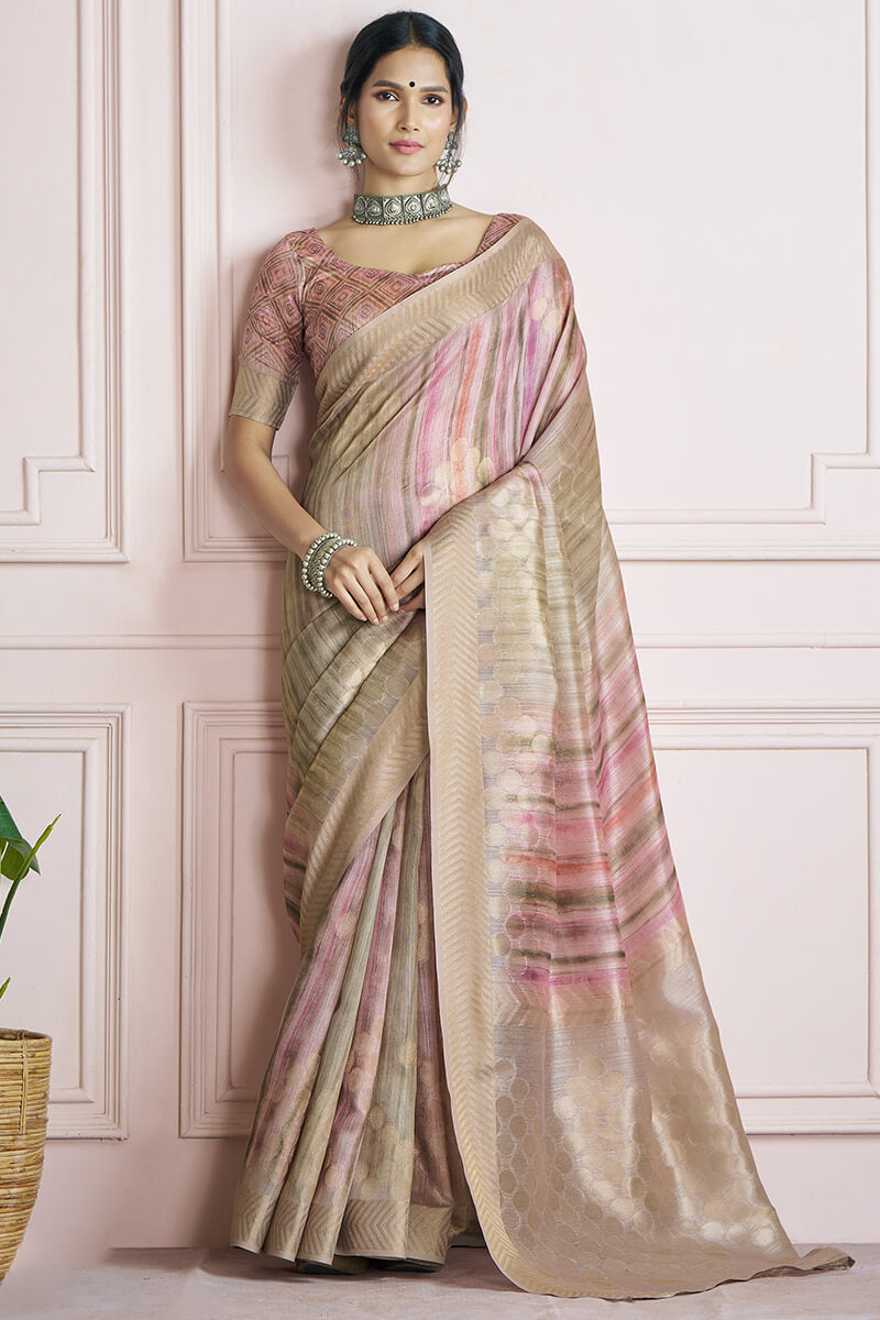 Ornate Sea Green Digital Printed Khadi Silk Saree With Engaging Blouse Piece