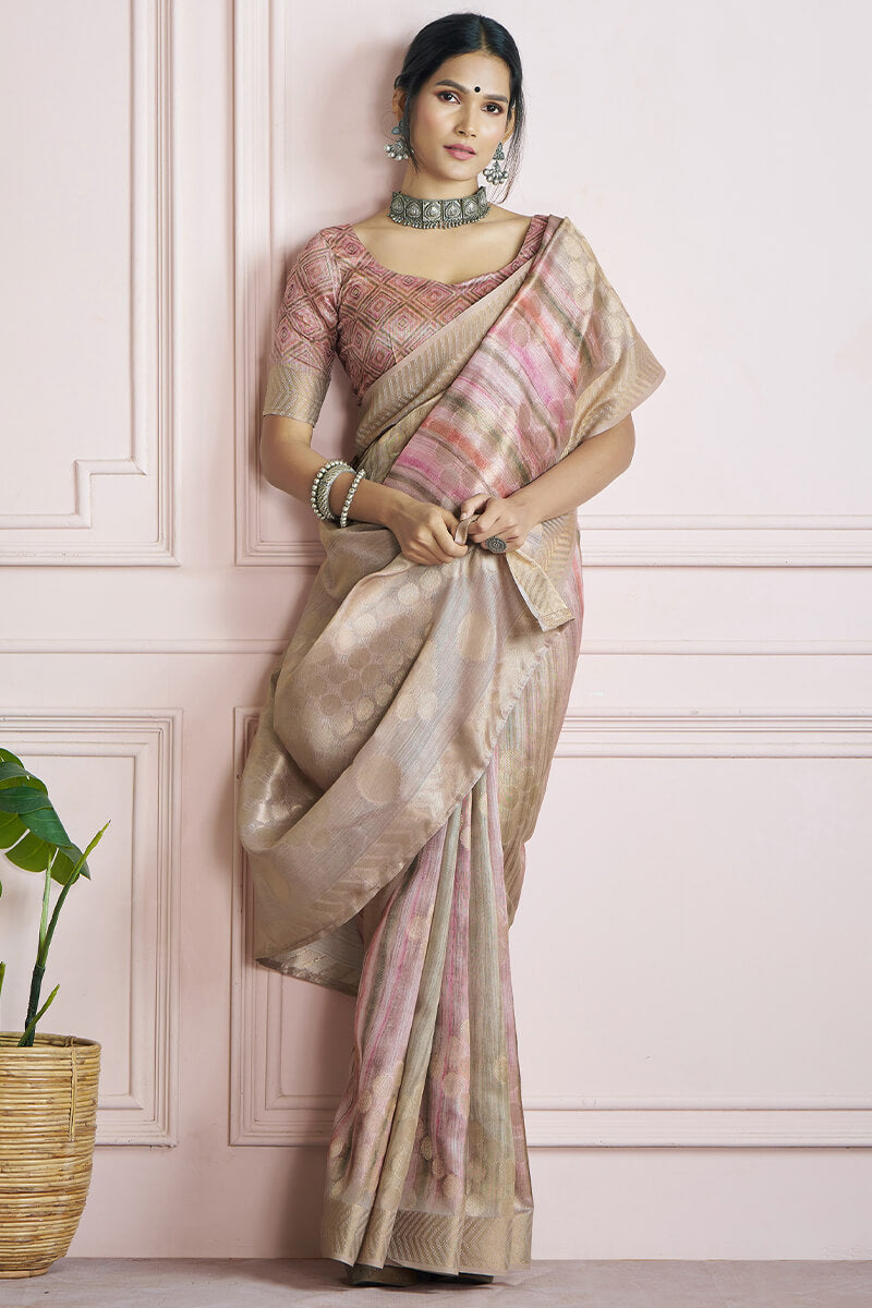 Ornate Sea Green Digital Printed Khadi Silk Saree With Engaging Blouse Piece