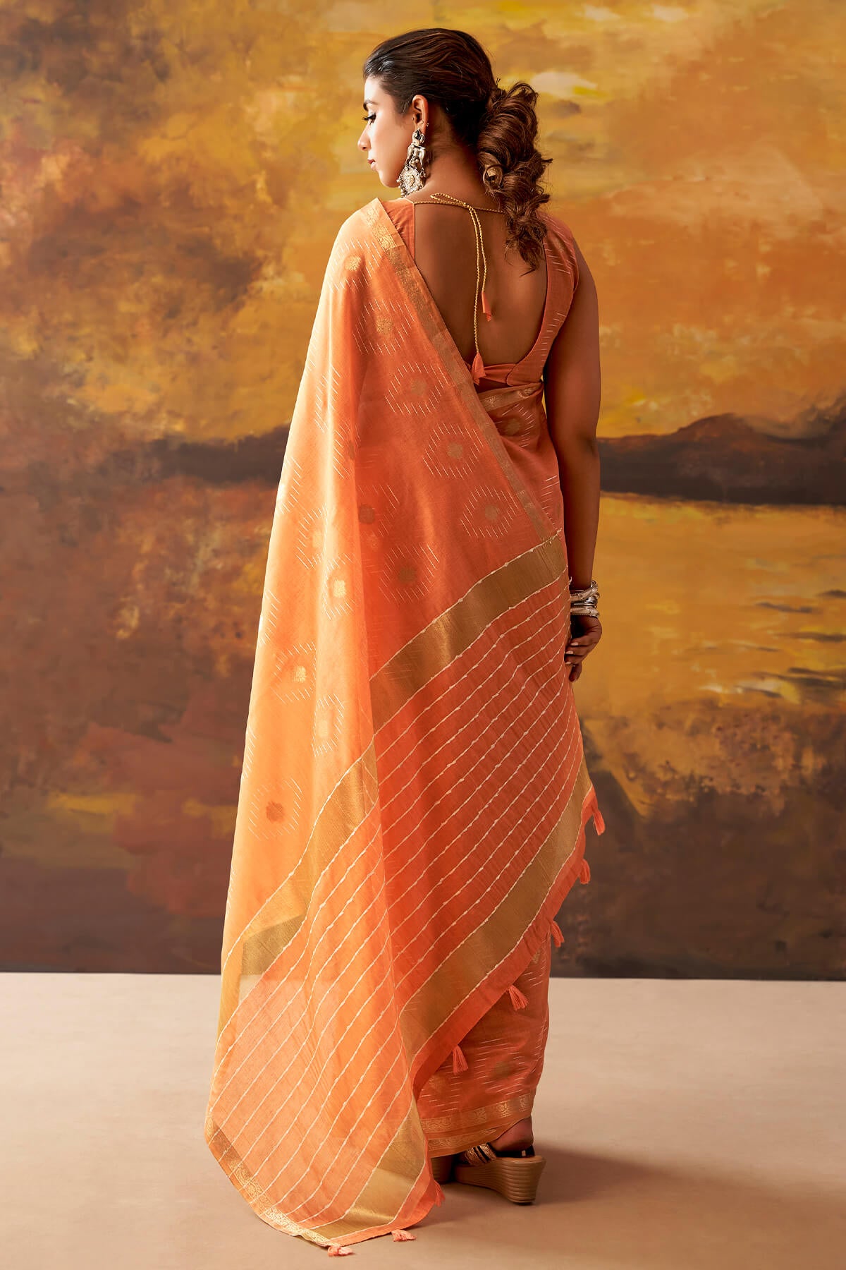Confounding Orange Cotton Silk Saree With Pretty Blouse Piece