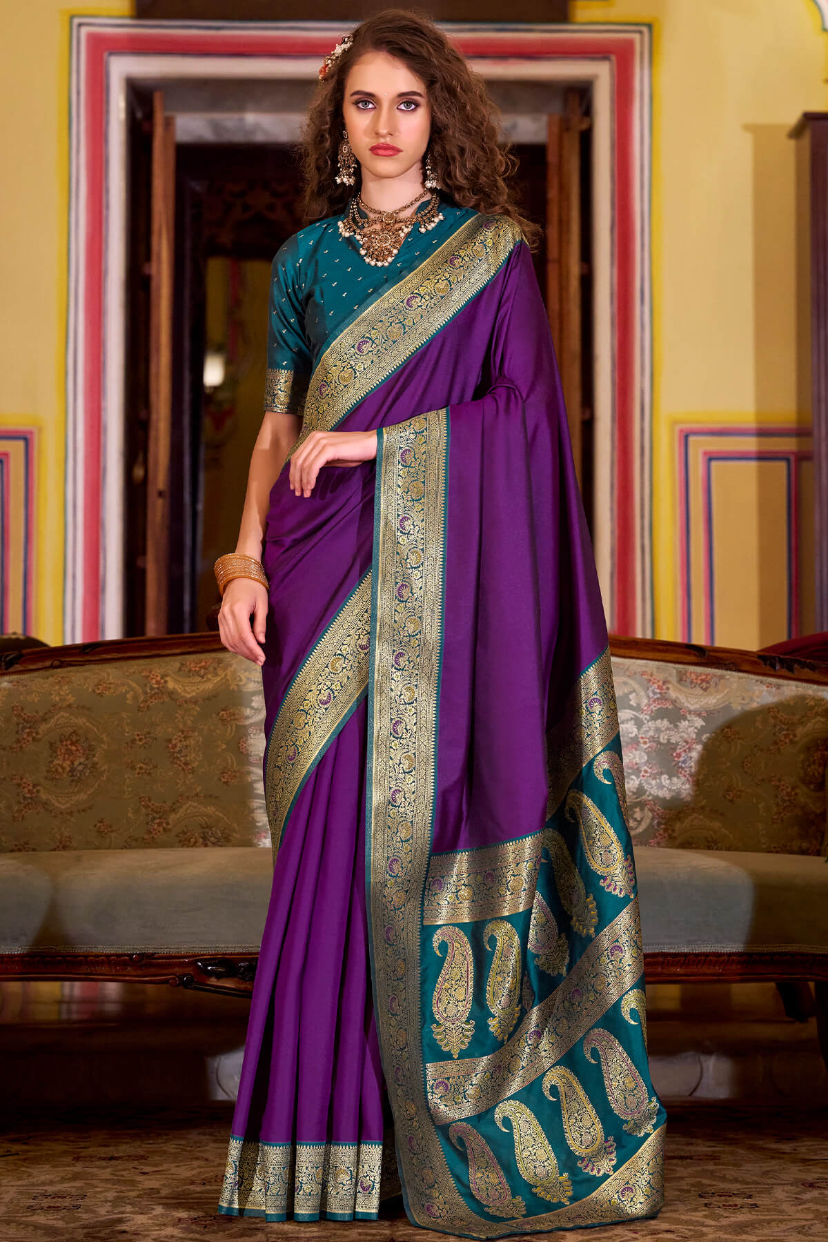 Propinquity Purple Soft Banarasi Silk Saree With Glamorous Blouse Piece