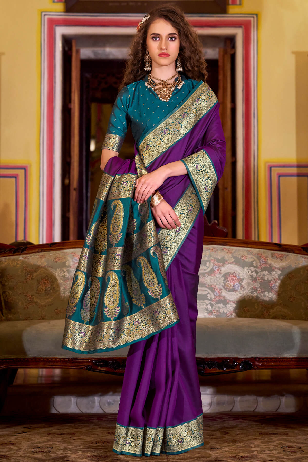 Propinquity Purple Soft Banarasi Silk Saree With Glamorous Blouse Piece