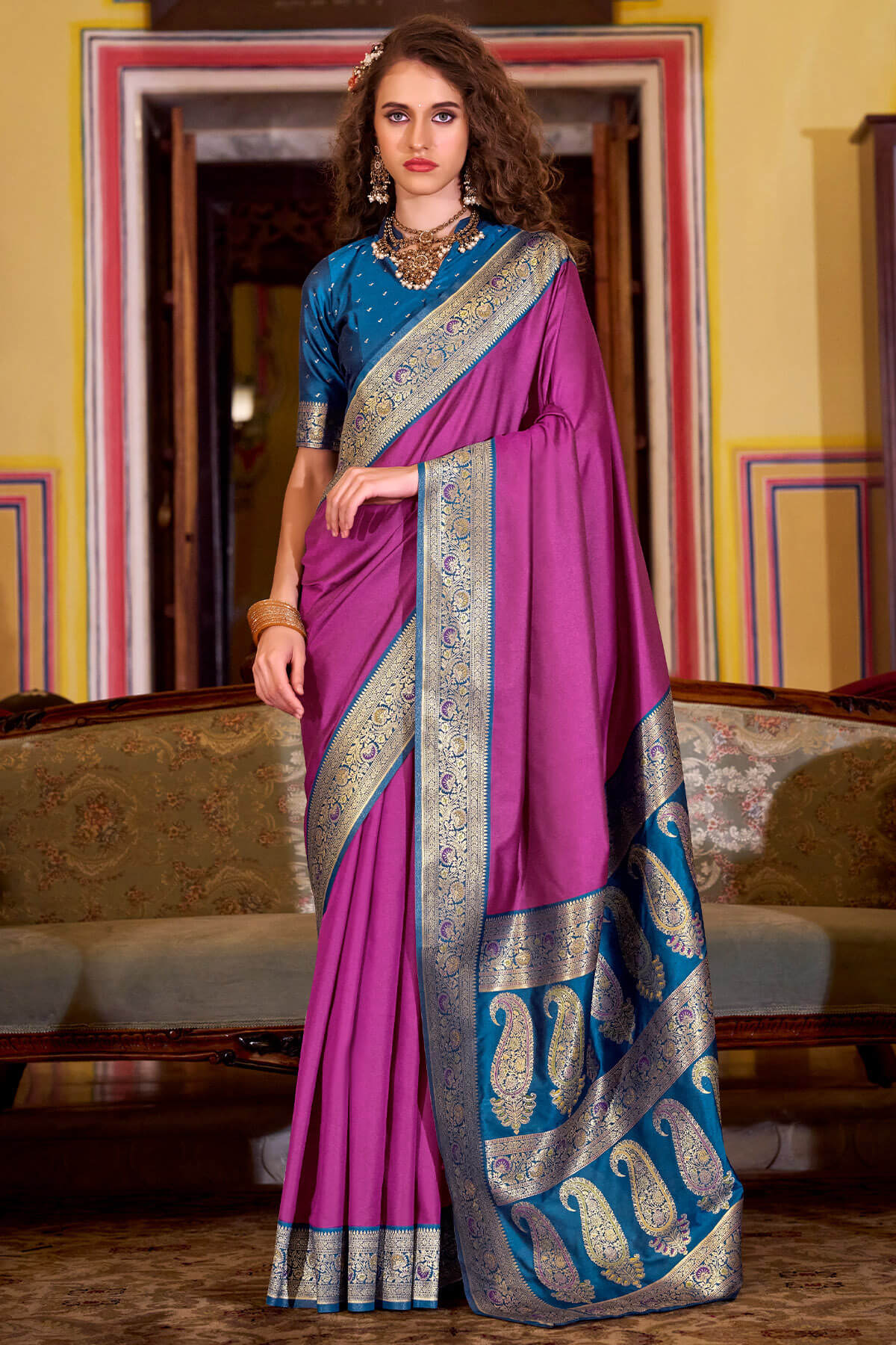 Flaunt Dark Pink Soft Banarasi Silk Saree With Exemplary Blouse Piece