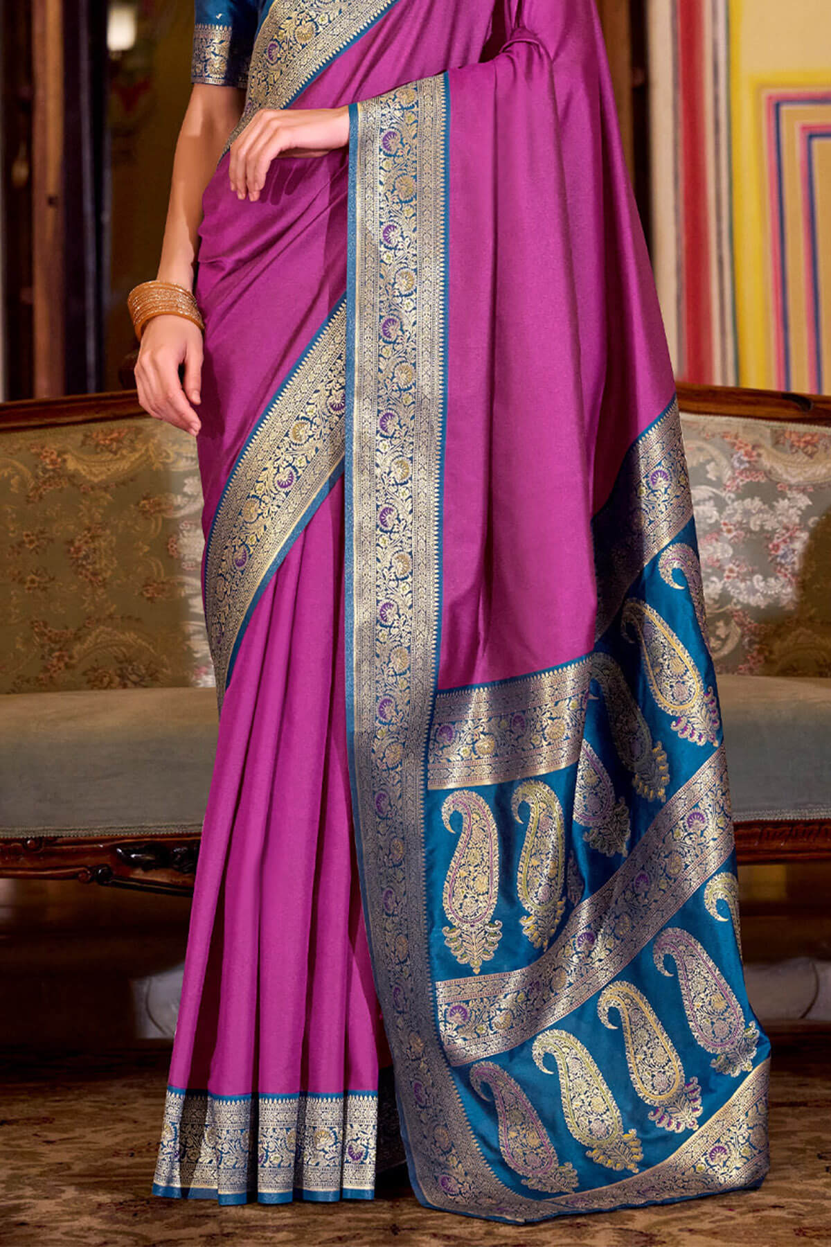 Flaunt Dark Pink Soft Banarasi Silk Saree With Exemplary Blouse Piece