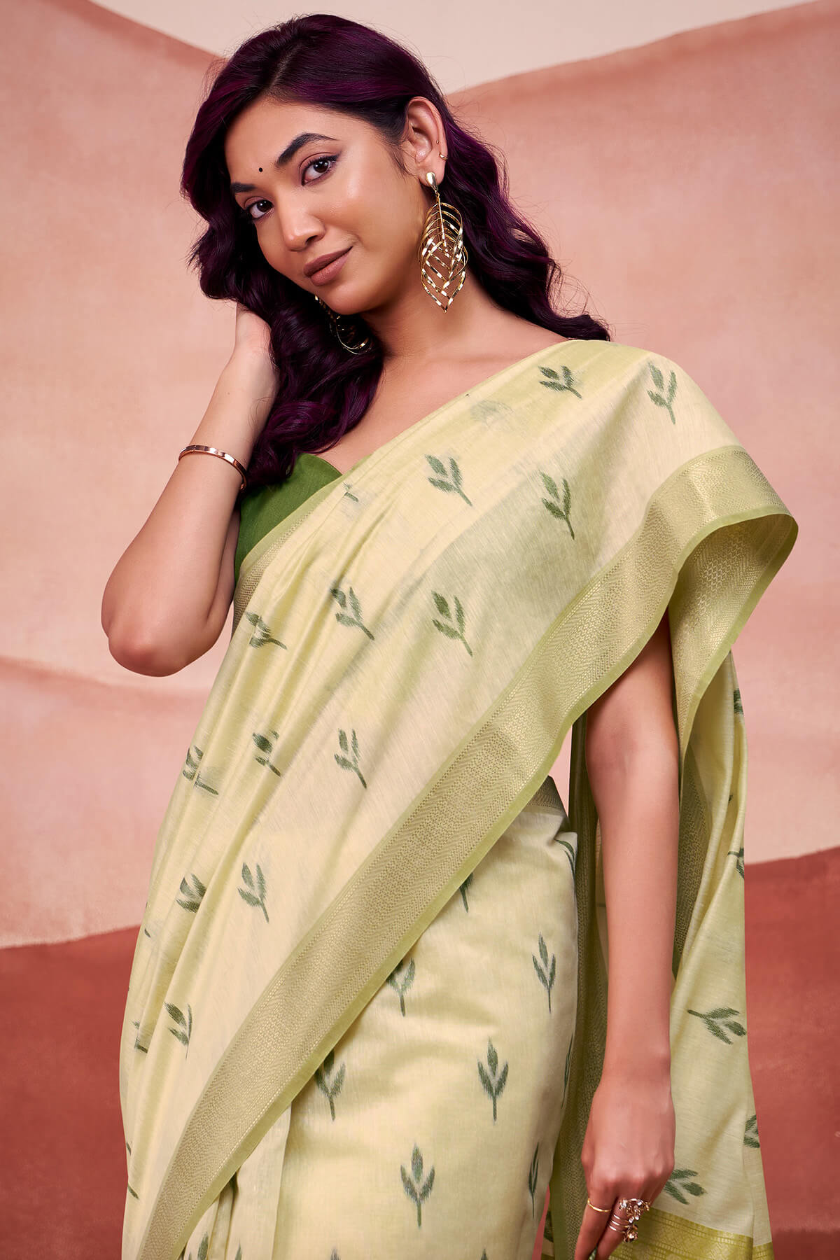 Ailurophile Pista Cotton Silk Saree With Gratifying Blouse Piece
