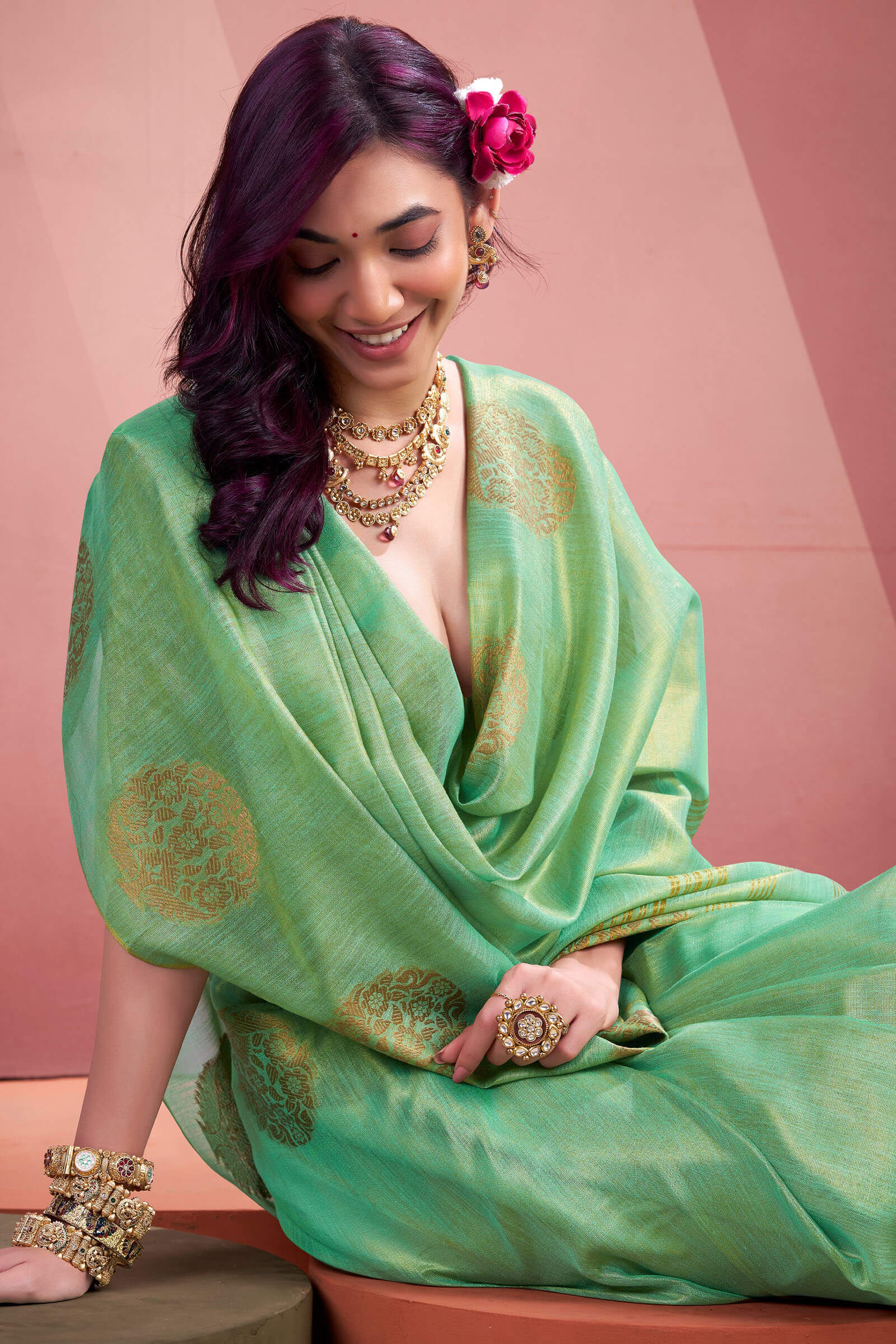 Inimitable Turquoise Soft Banarasi Tissue Silk Saree With Ideal Blouse Piece