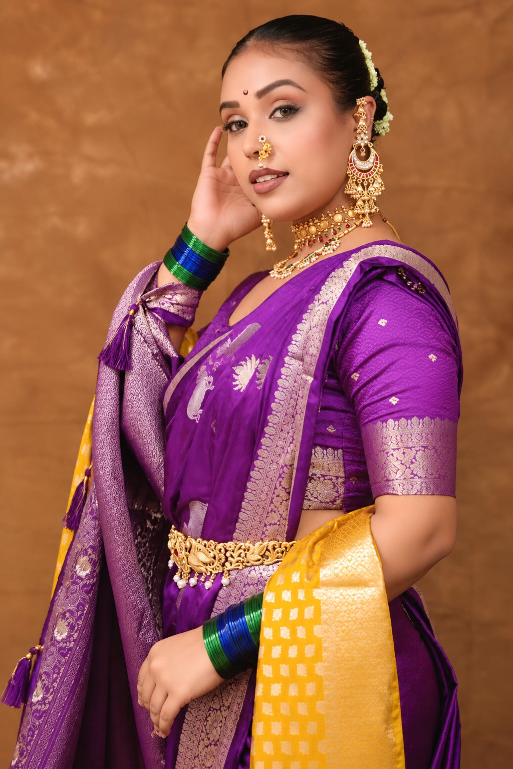 Megha Bhunia in Purple Banarasi Satin Silk Saree