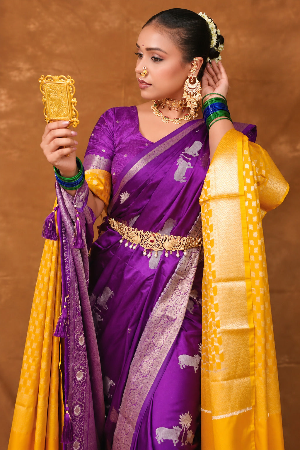 Megha Bhunia in Purple Banarasi Satin Silk Saree