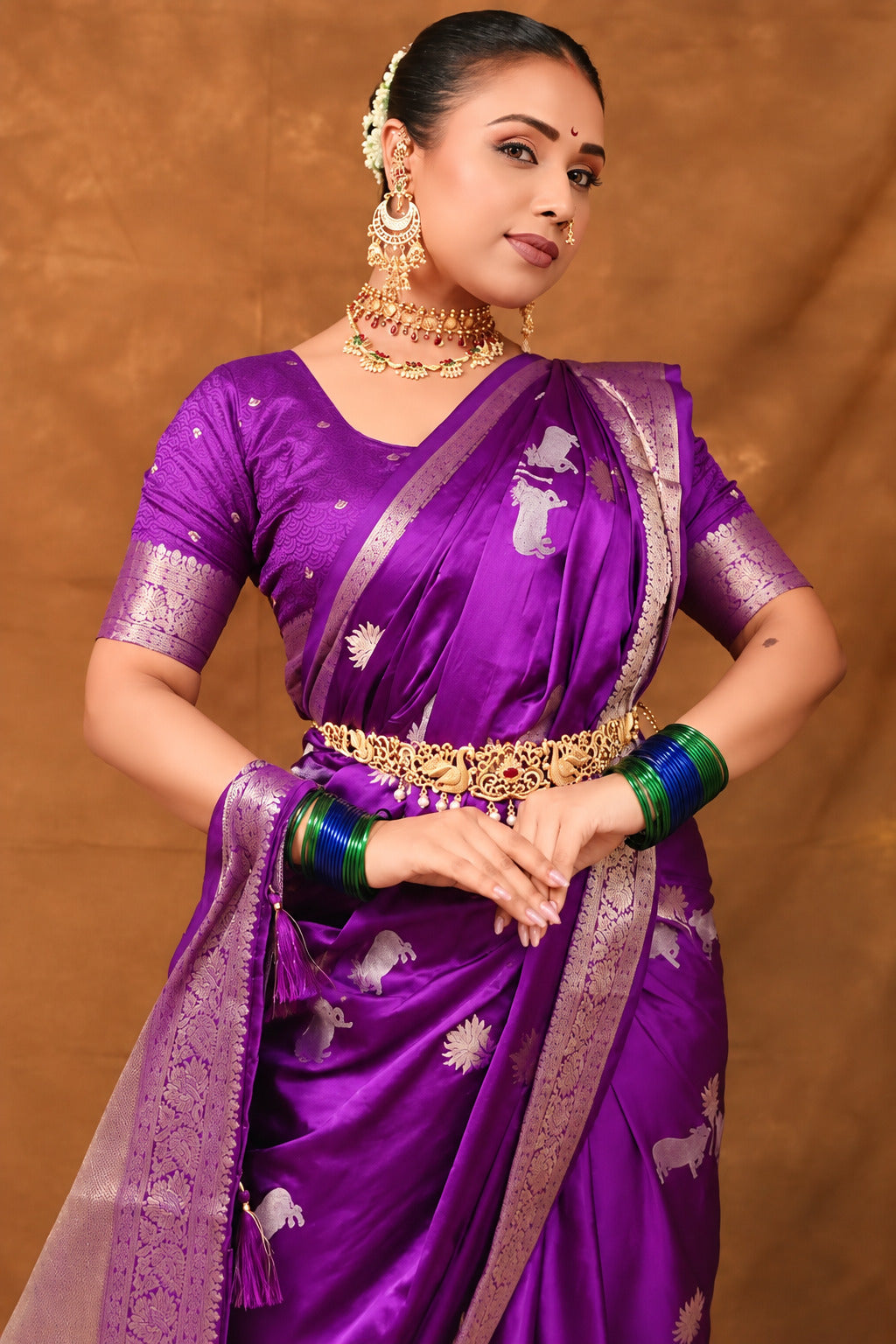 Megha Bhunia in Purple Banarasi Satin Silk Saree