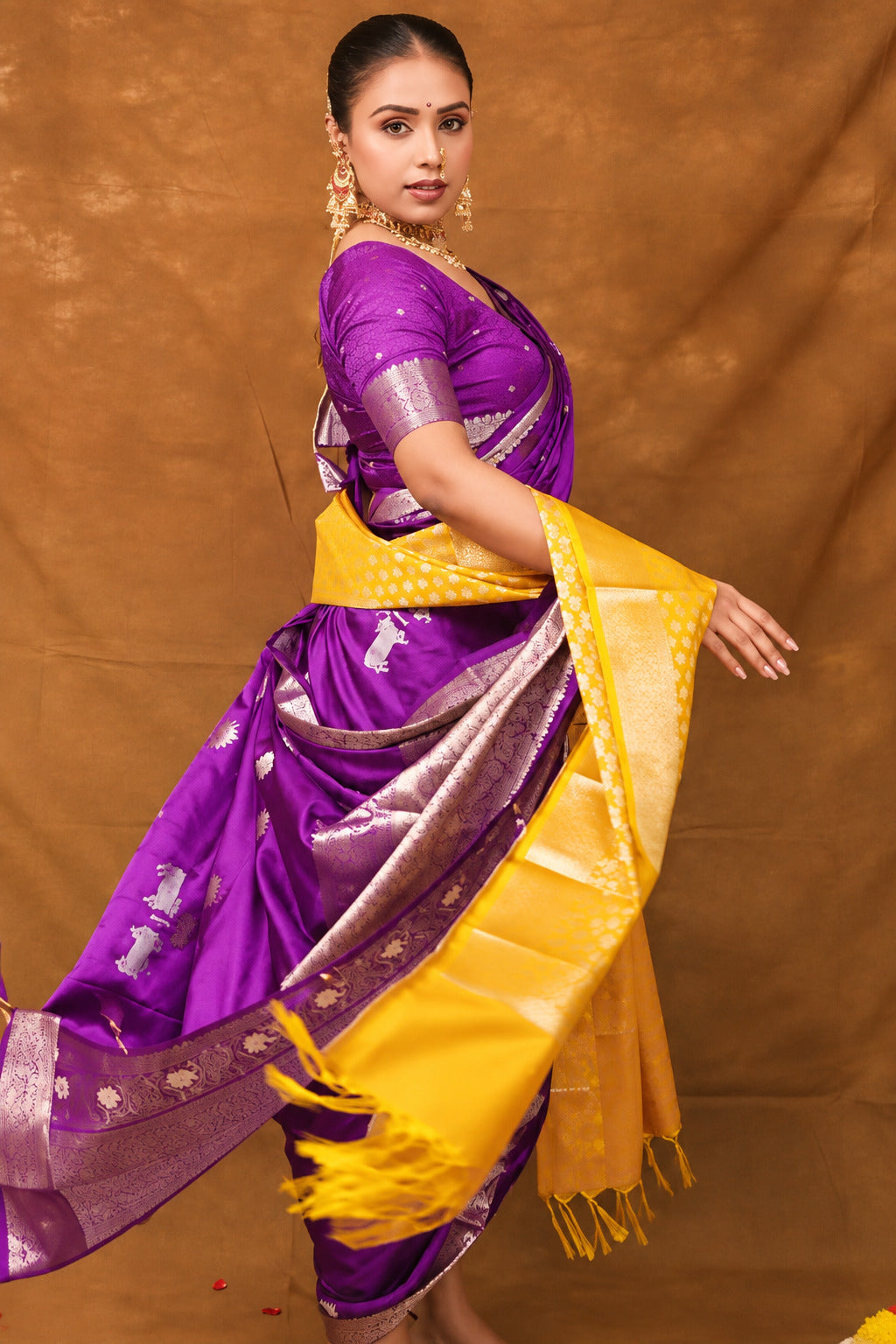 Megha Bhunia in Purple Banarasi Satin Silk Saree