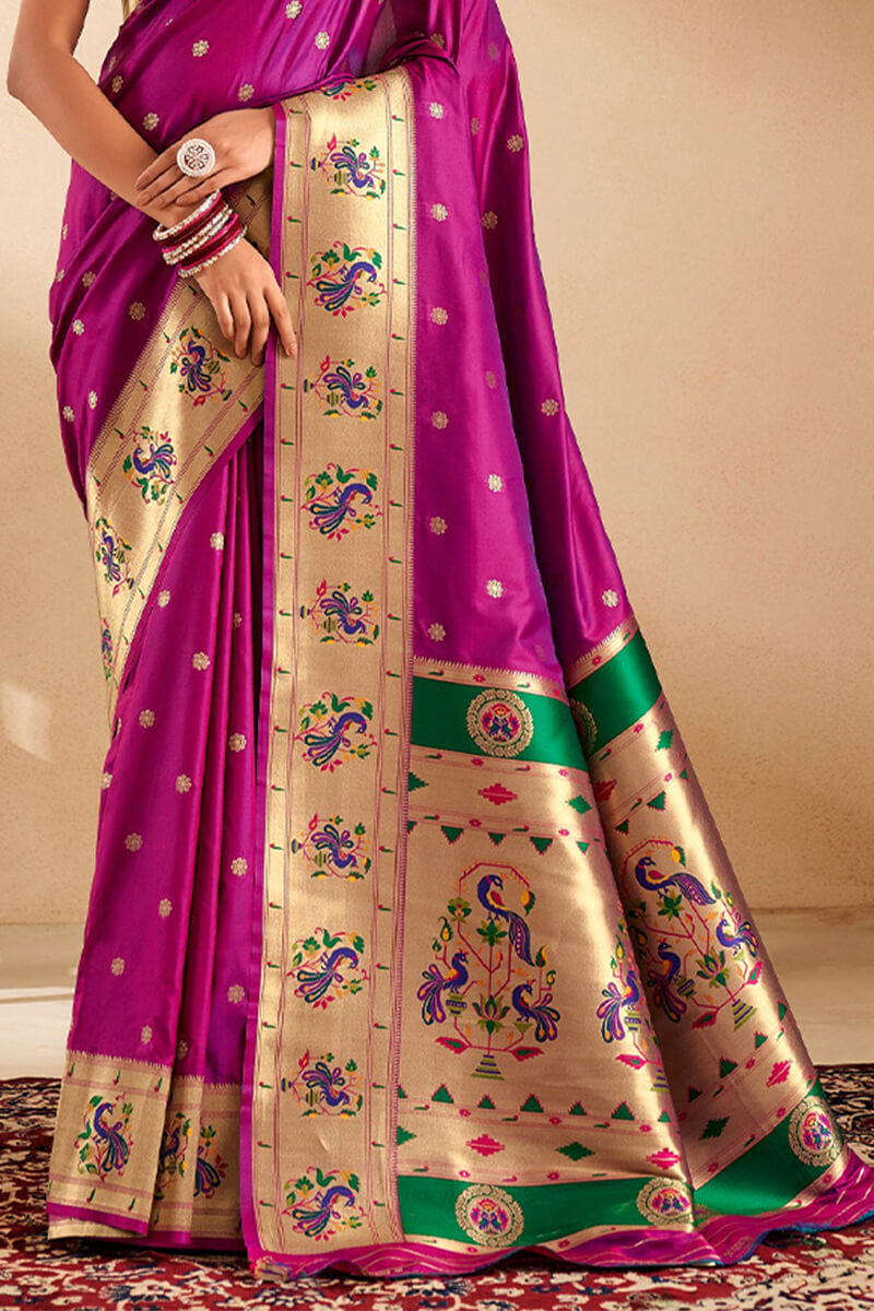 Eloquence Magenta Paithani Silk Saree With Fantabulous Blouse Piece