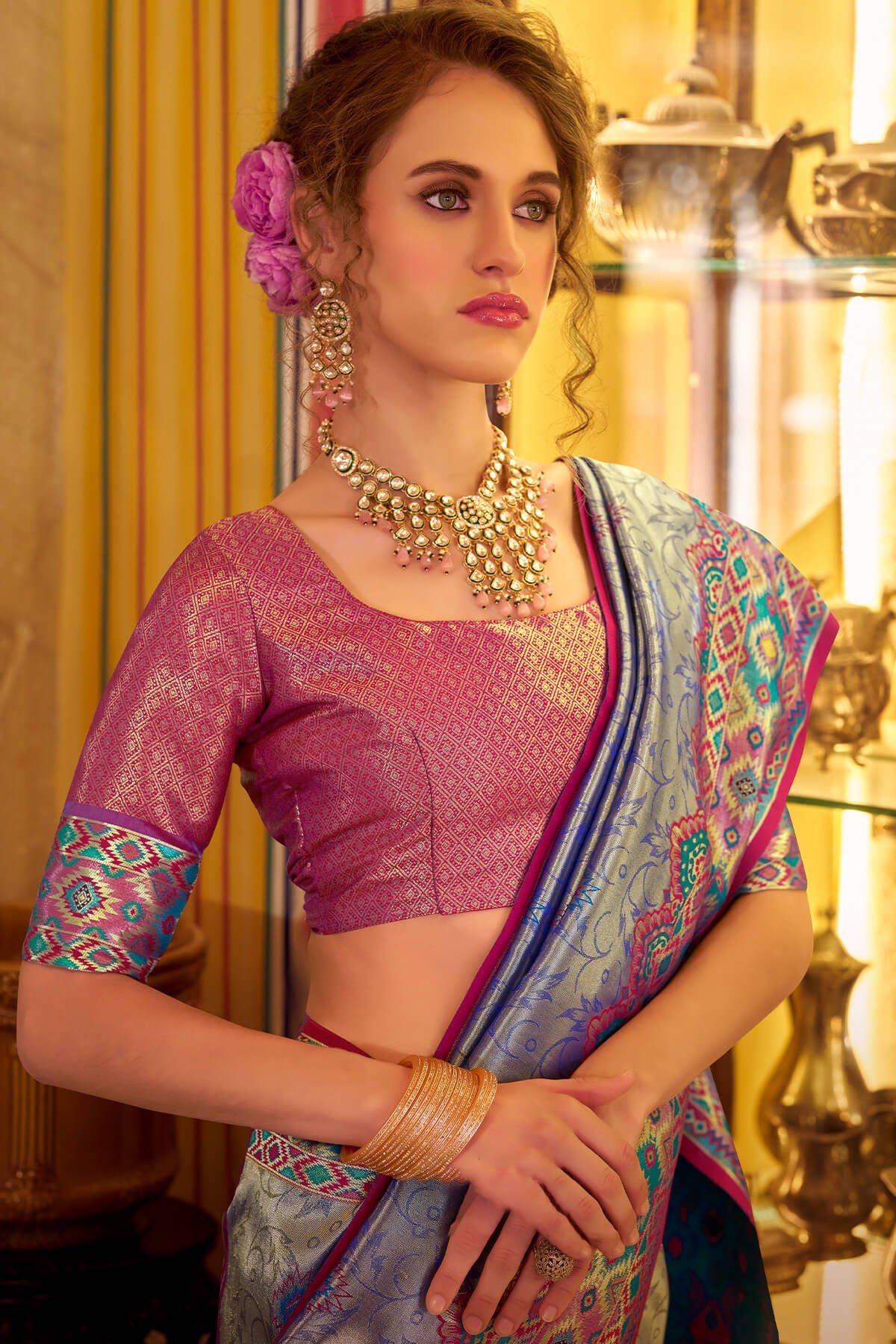 Breathtaking Blue Tissue Patola Silk Saree with Gorgeous Blouse Piece