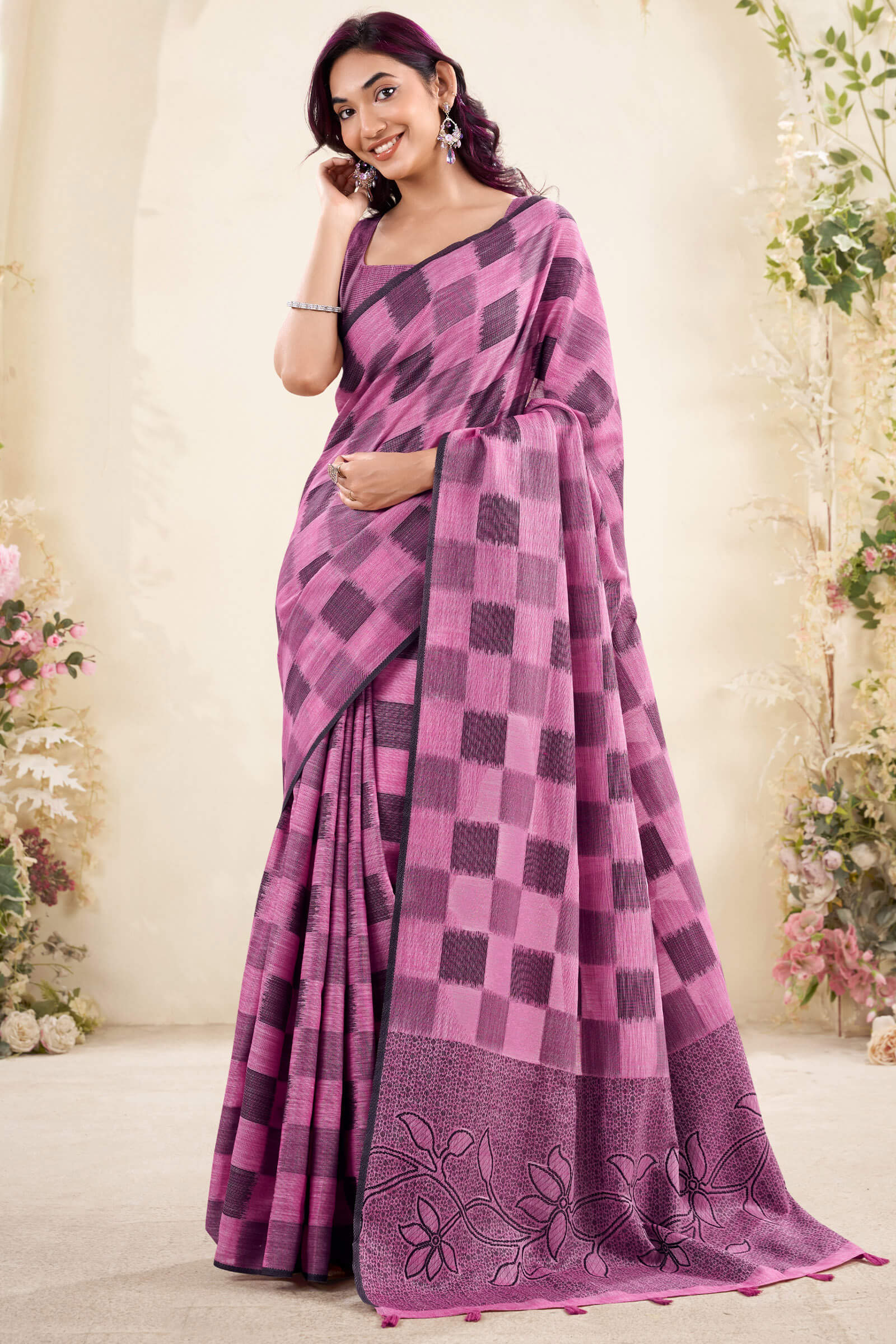 Enigmatic Dark Pink Cotton Silk Saree With Smashing Blouse Piece