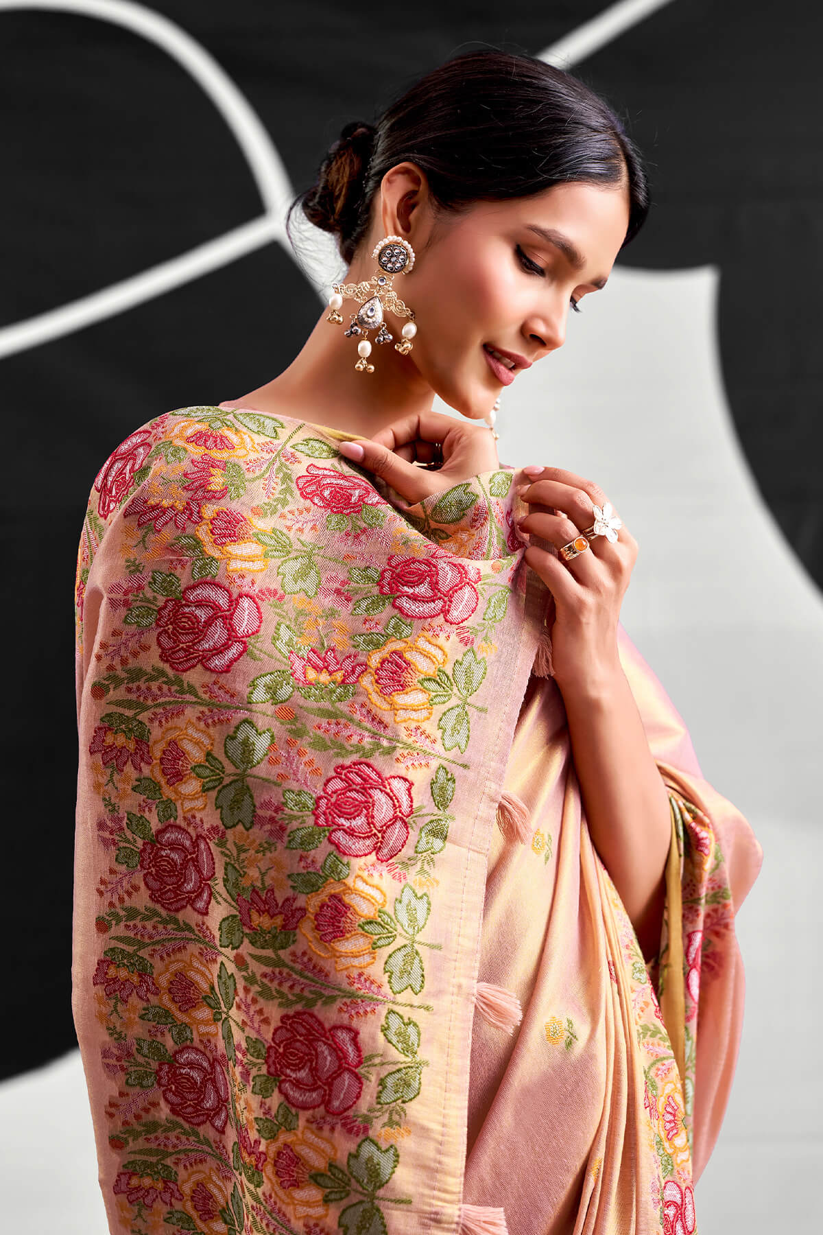 Gratifying Baby Pink Banarasi Tissue Silk Saree With Cynosure Blouse Piece