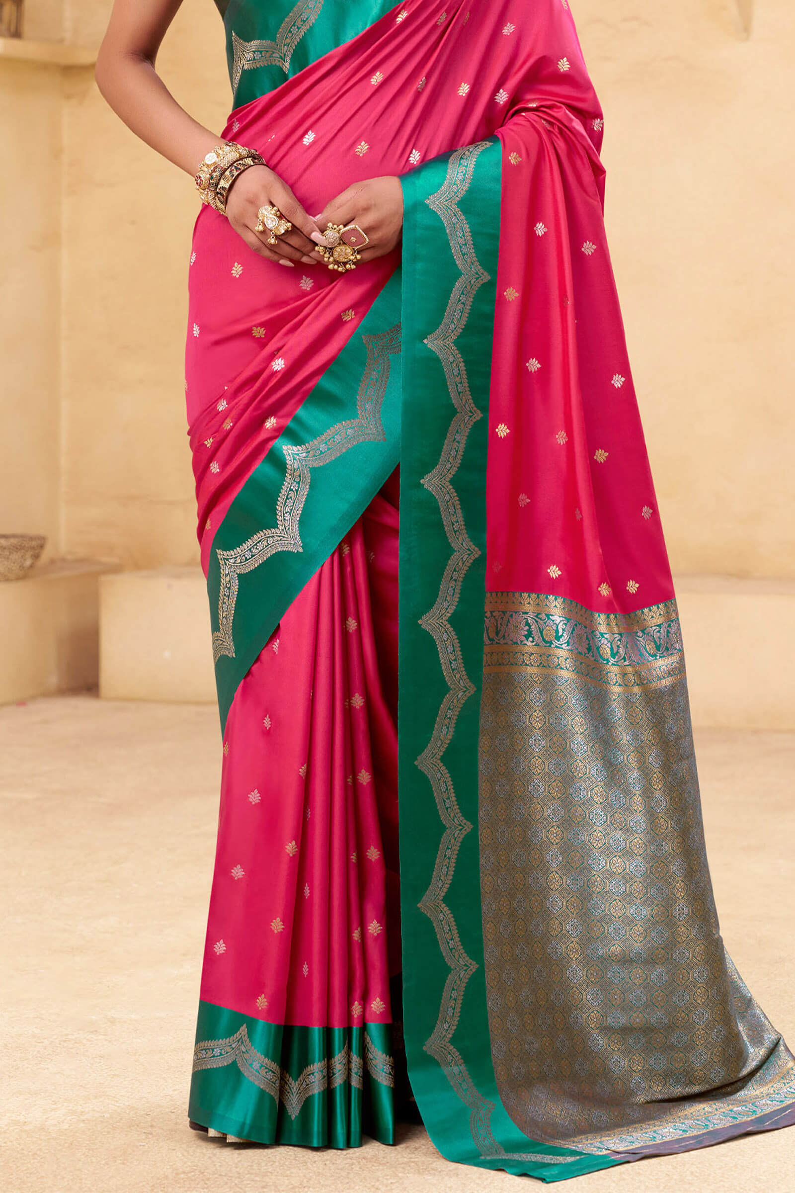 Seraglio Dark Pink Banarasi Satin Silk Saree With Majesty Blouse