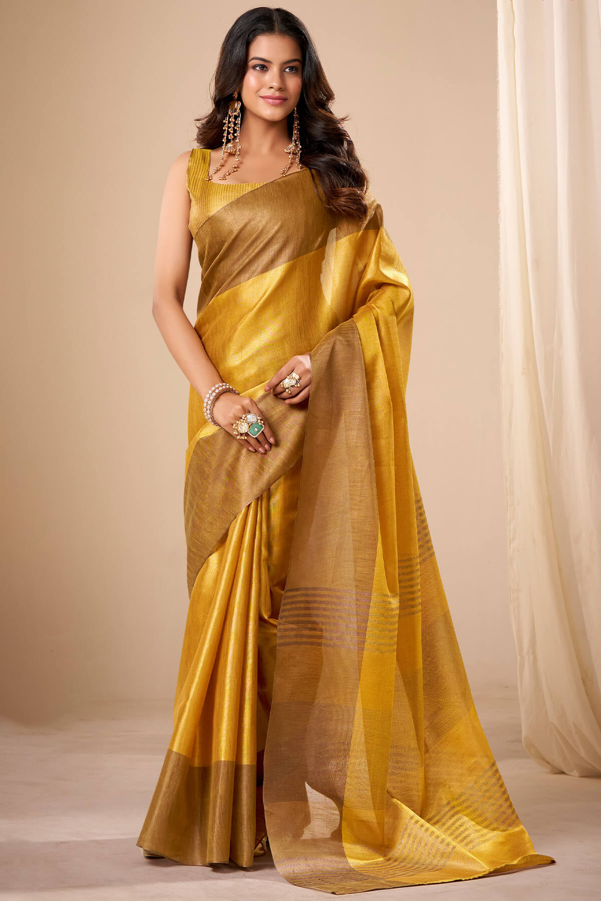 Susurrous Yellow Banarasi Tissue Silk Saree With Beauteous Blouse Piece