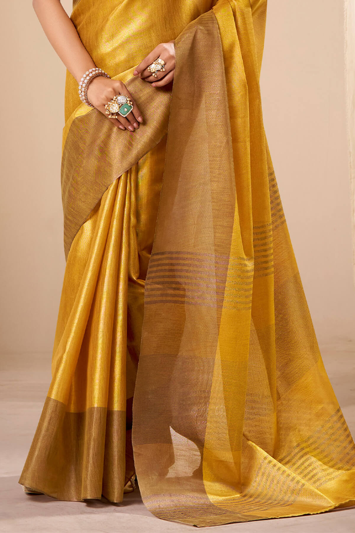 Susurrous Yellow Banarasi Tissue Silk Saree With Beauteous Blouse Piece