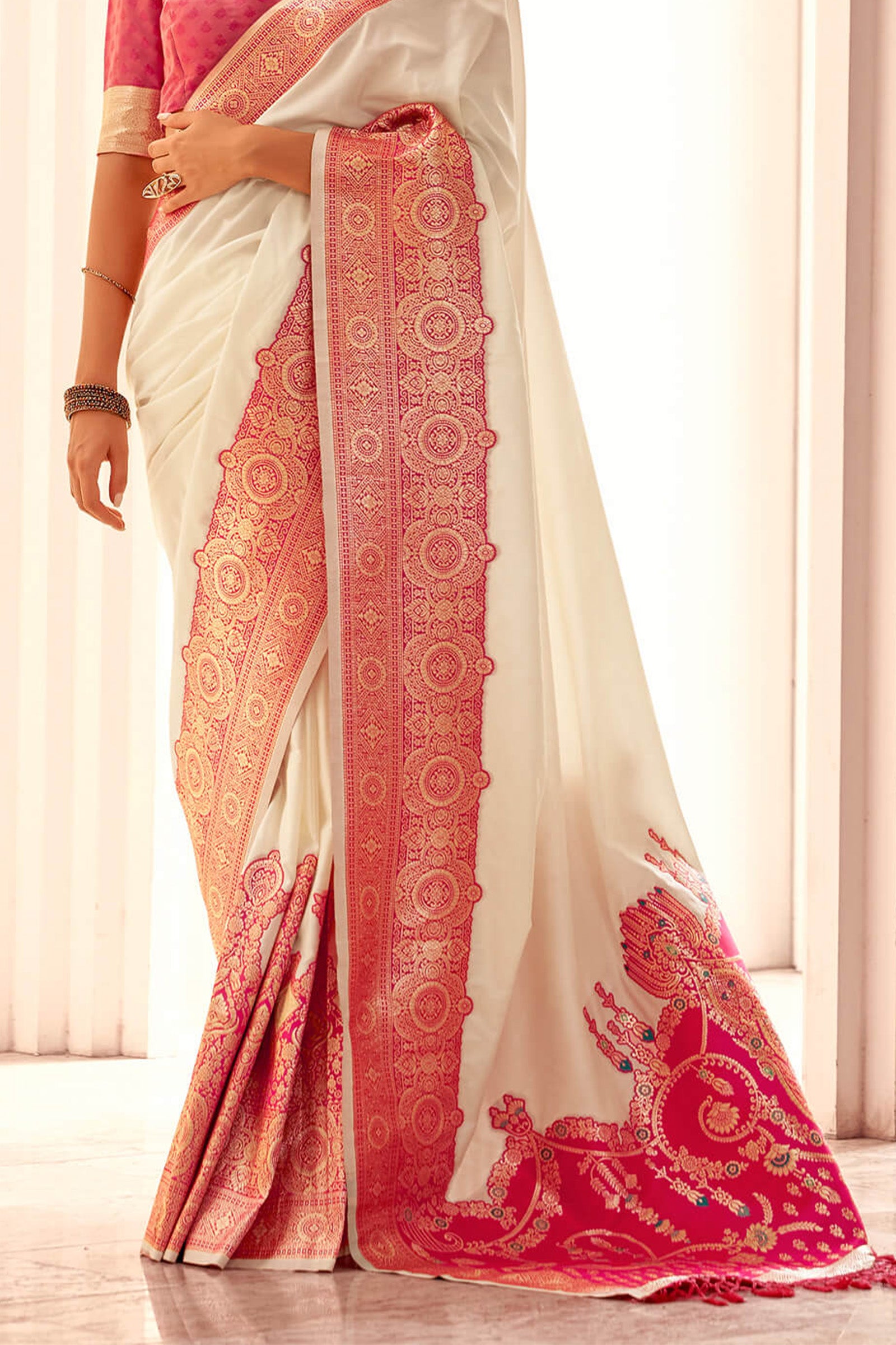 Brood Beige Soft Banarasi Silk Saree With Panache Blouse Piece