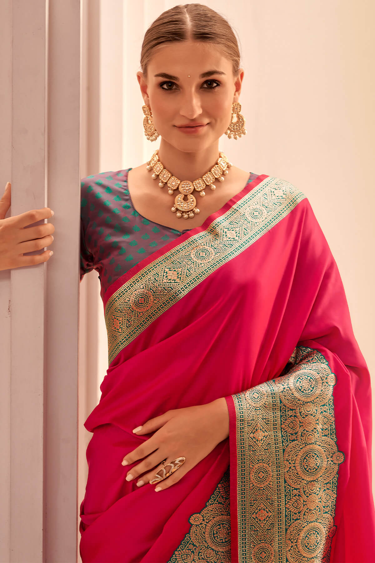 Outstanding Dark Pink Soft Banarasi Silk Saree With Desultory Blouse Piece