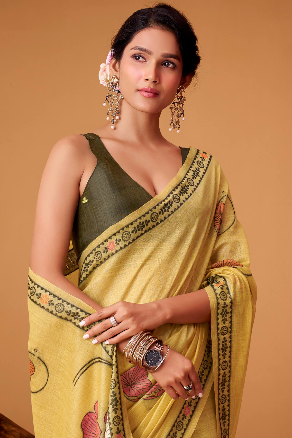 Stunner Yellow Jamdani Cotton Silk Saree With Dissemble Blouse Piece