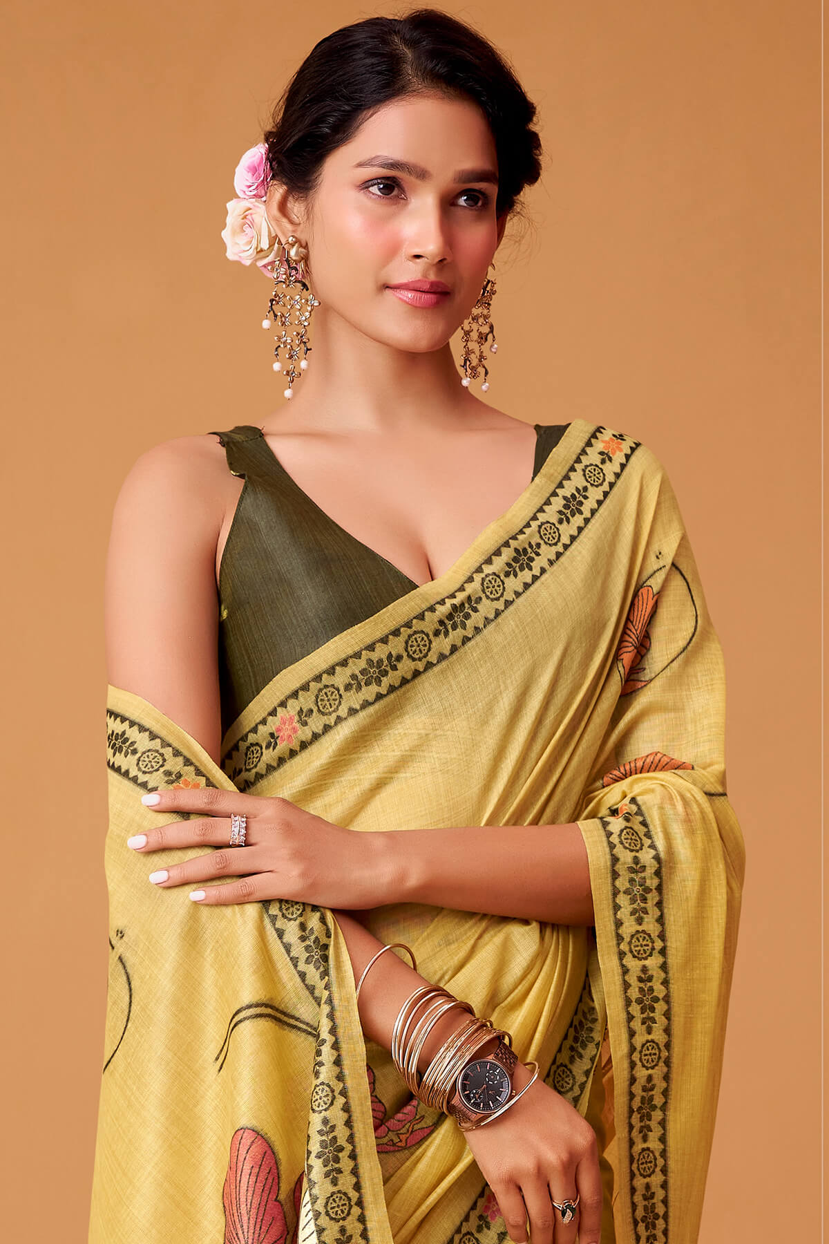 Stunner Yellow Jamdani Cotton Silk Saree With Dissemble Blouse Piece