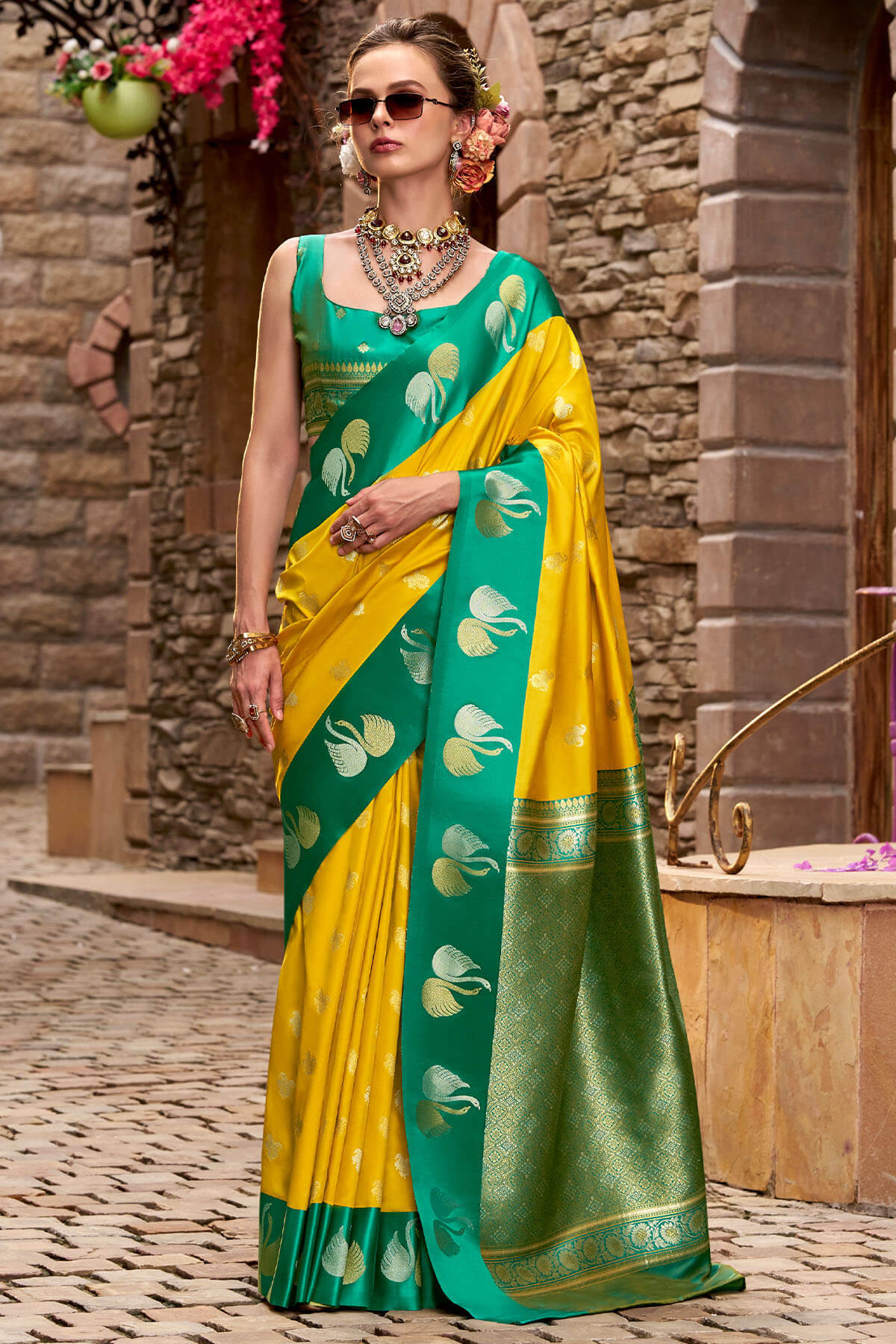 Allure Yellow Banarasi Satin Silk Saree With Eye-catching Blouse