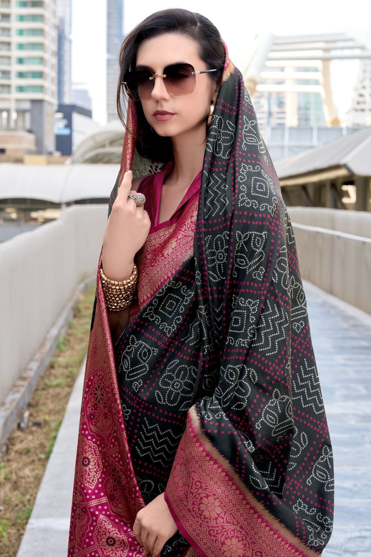 Designer Black Soft Banarasi Silk Saree With Glittering Blouse Piece