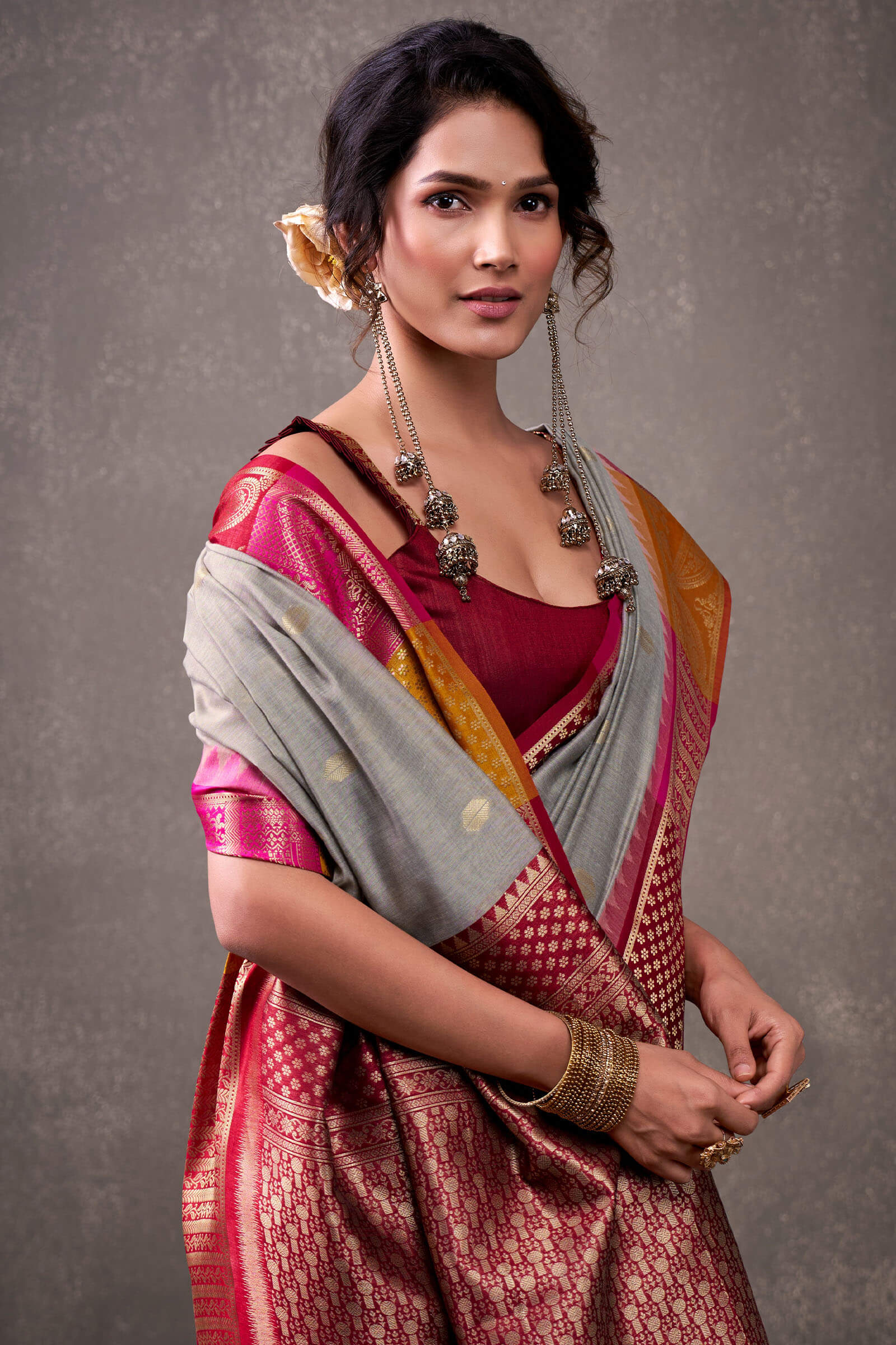 Tremendous Grey Cotton Silk Saree With Zephyr Blouse Piece