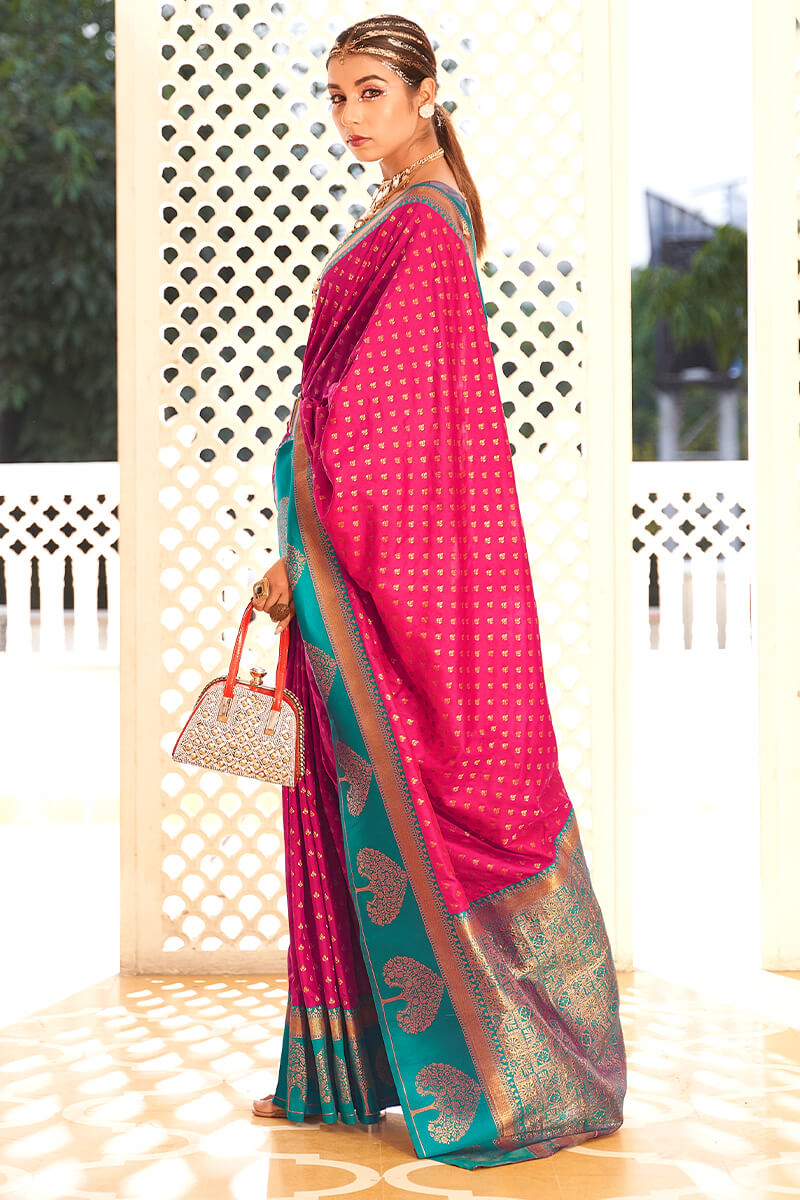Pink Embellished Banarasi Silk Blend Saree With Unstitched Blouse Piece main image 0