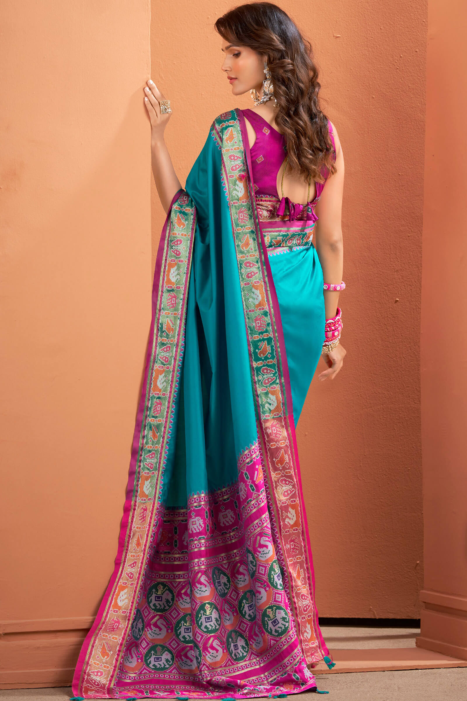 Unequalled Firozi Patola Silk Saree with Beautiful Blouse Piece