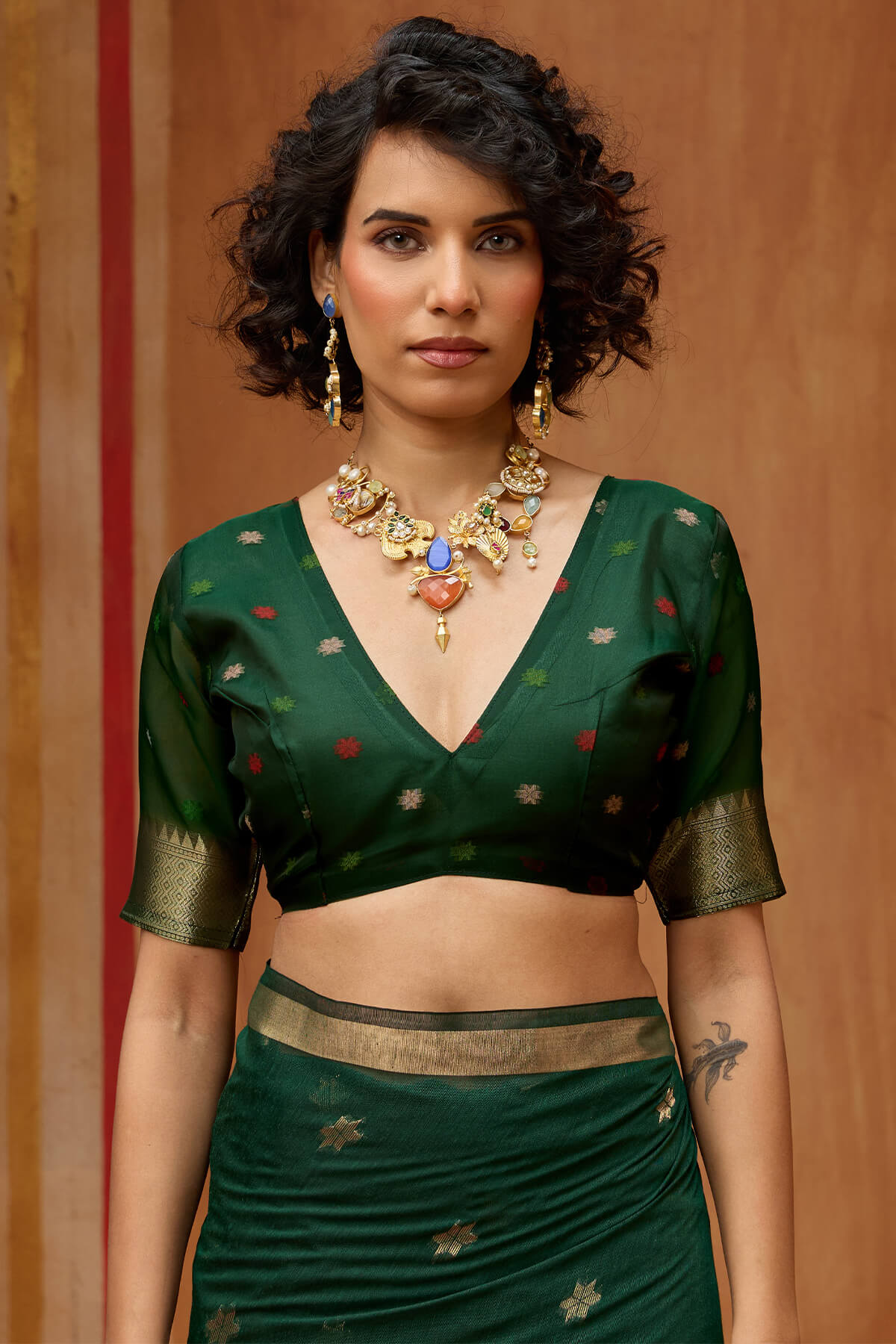 Magnificat Dark Green Pure Munga Cotton Saree With Beautiful Blouse Piece