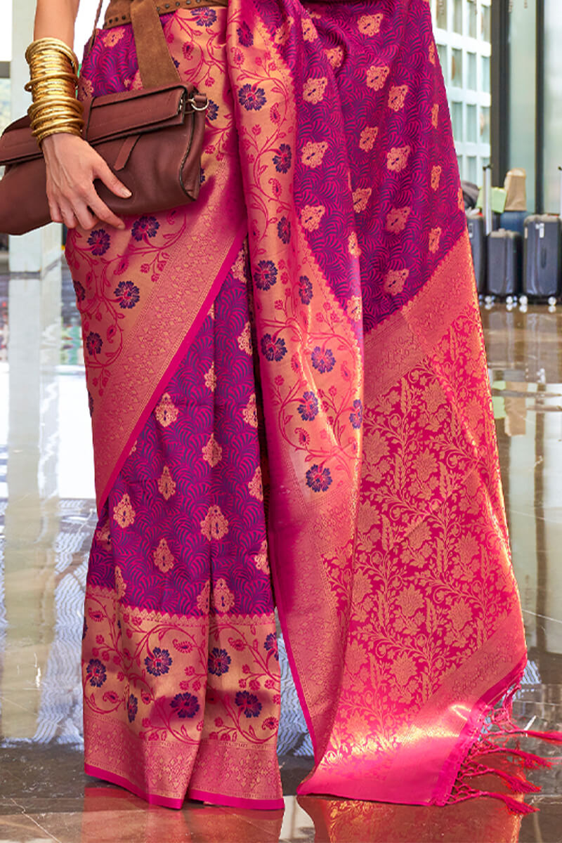 Tempting Wine Soft Banarasi Silk Saree With Supernal Blouse Piece