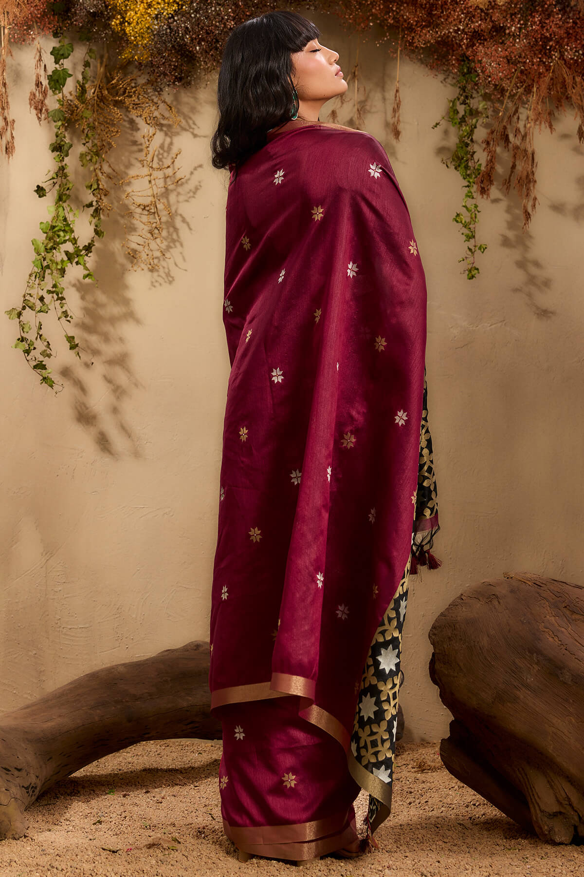 Unequalled Wine Pure Zari Weaving Banarasi Tussar Silk Saree With Quintessential Blouse Piece