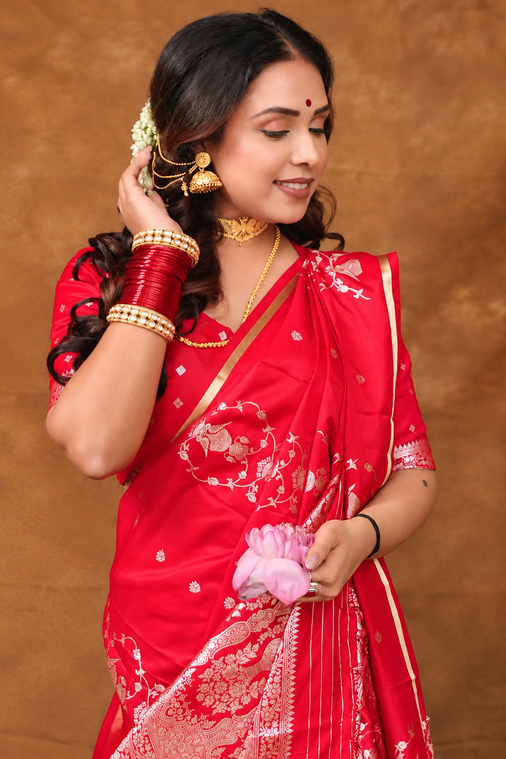 Megha Bhunia in Dark Pink Banarasi Satin Silk Saree
