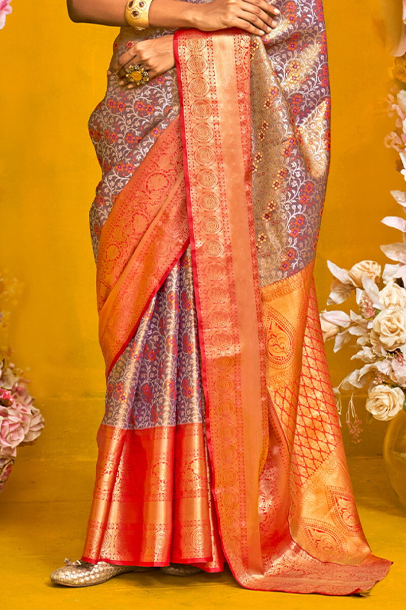 Flattering Brown Kanjivaram Silk Saree With Enchanting Blouse Piece