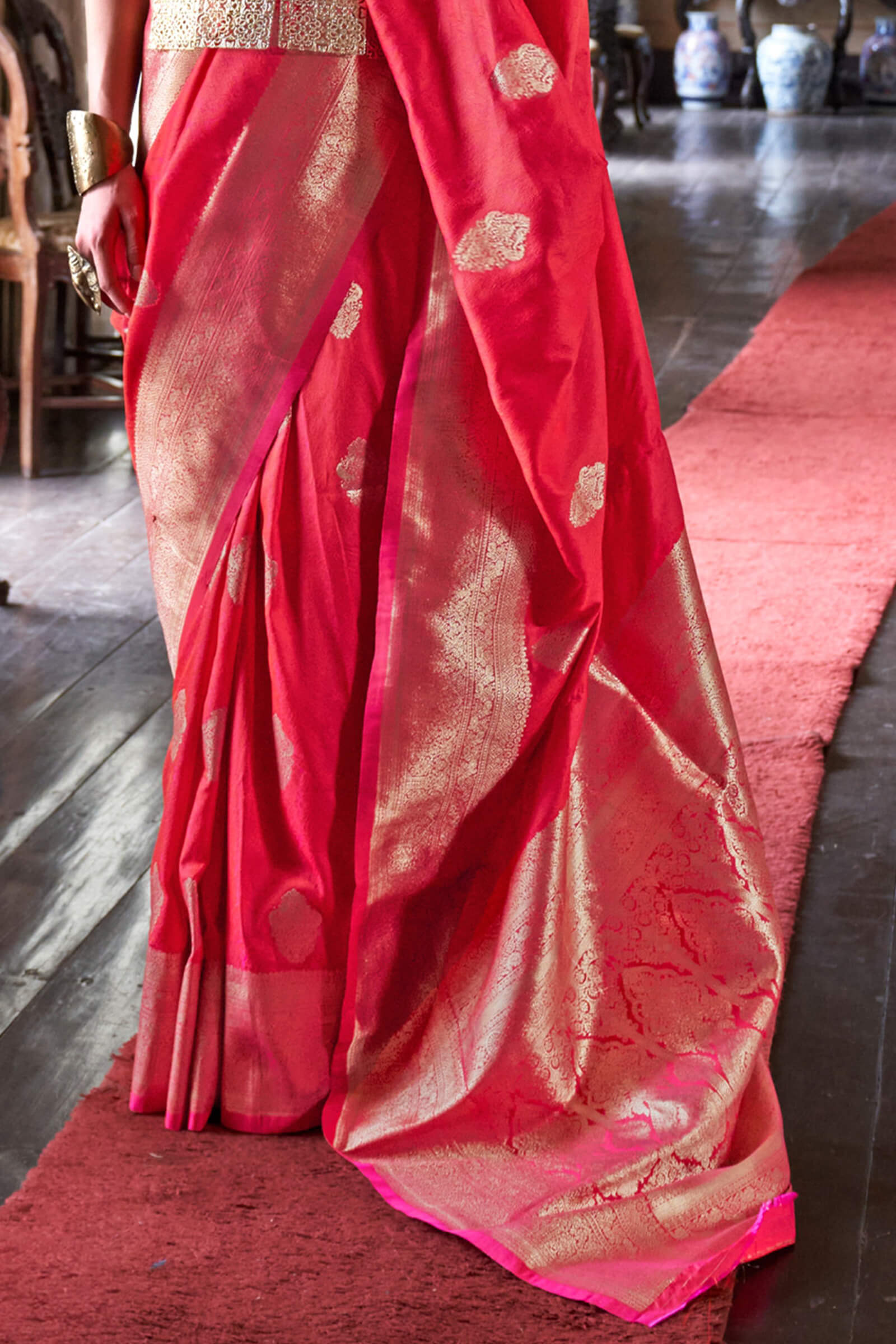 Glittering Dark Pink Soft Banarasi Silk Saree With Elision Blouse Piece