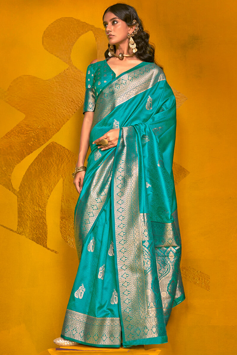 Women Party Wear Designer Rama Colour Banarasi Silk Saree Collection