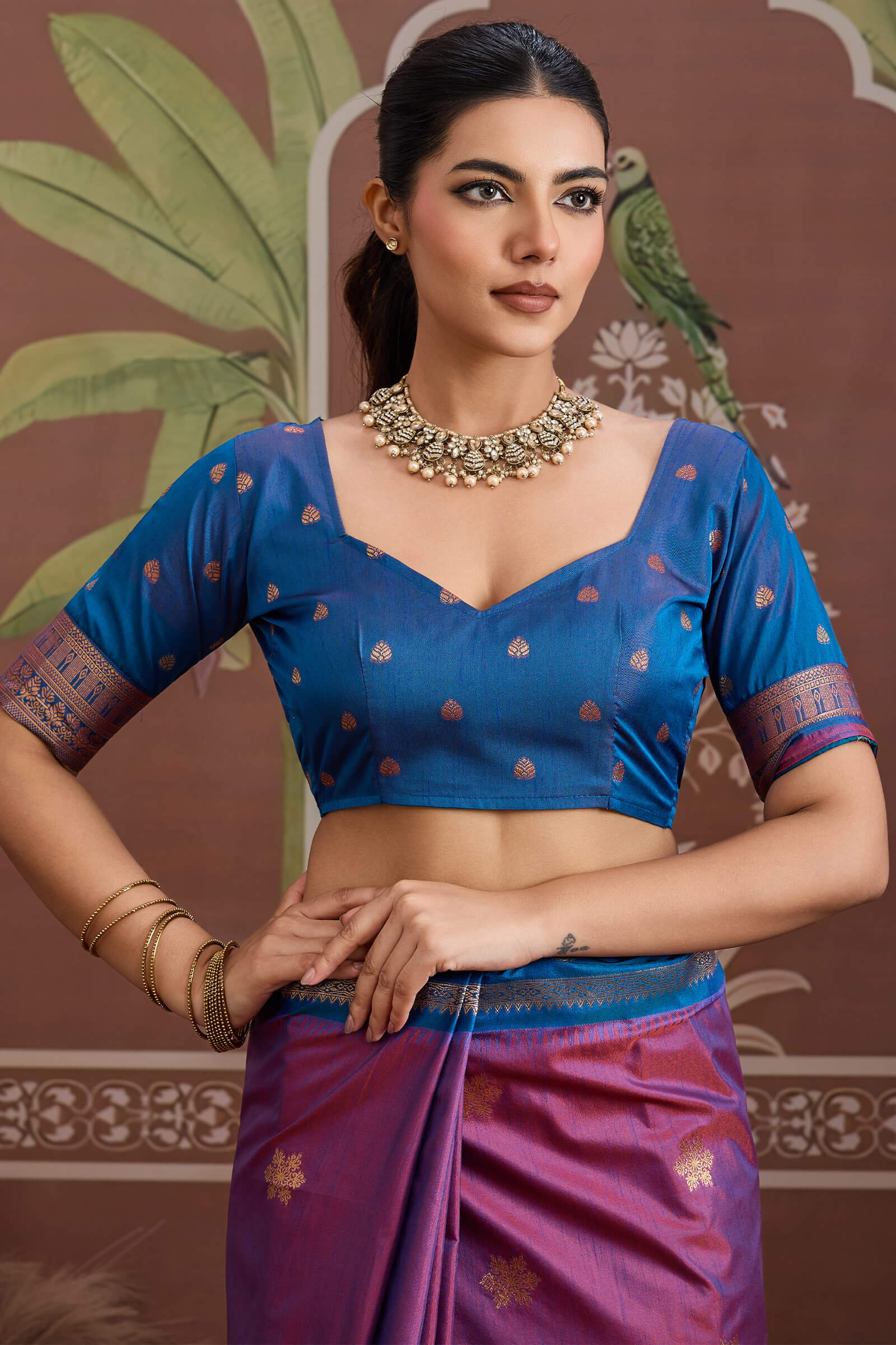 Diaphanous Lavender Banarasi Tussar Silk Saree With Vestigial Blouse Piece