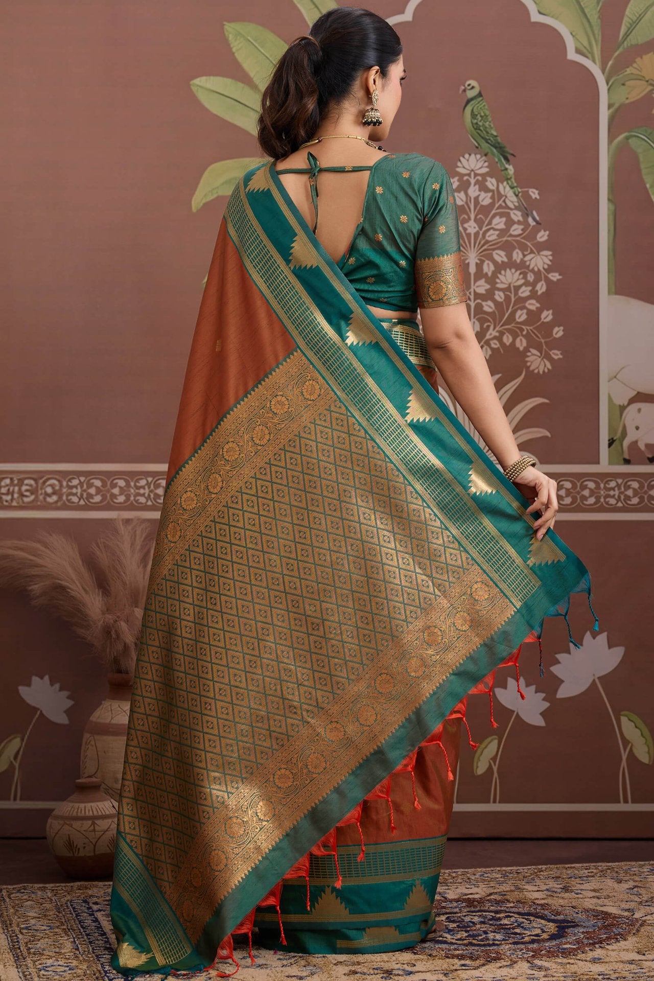 Elegant Brown Banarasi Tussar Silk Saree With Ineffable Blouse Piece