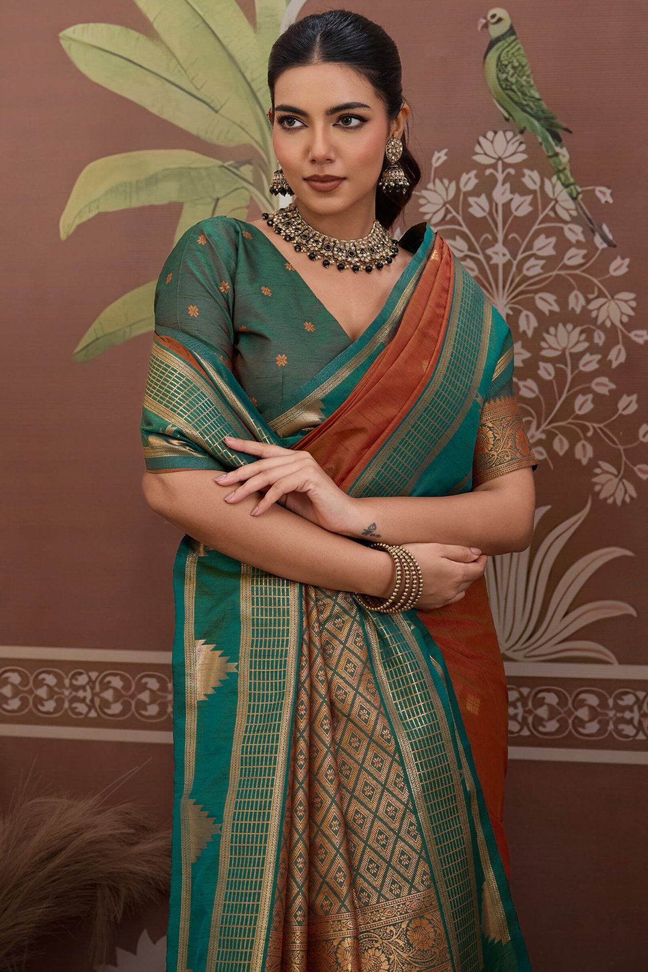 Elegant Brown Banarasi Tussar Silk Saree With Ineffable Blouse Piece