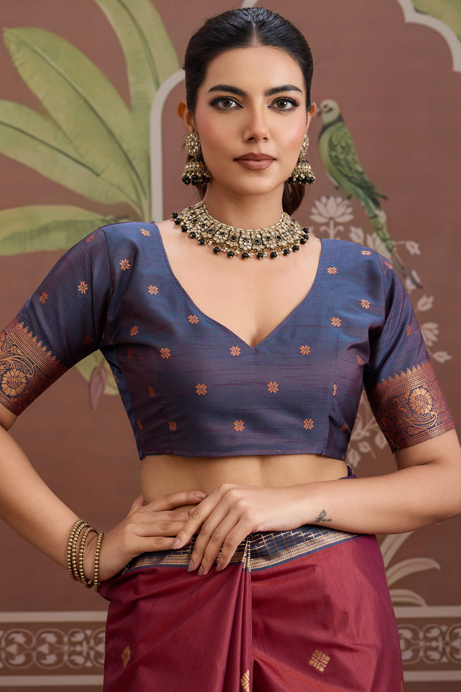 Enchanting Maroon Banarasi Tussar Silk Saree With Jubilant Blouse Piece