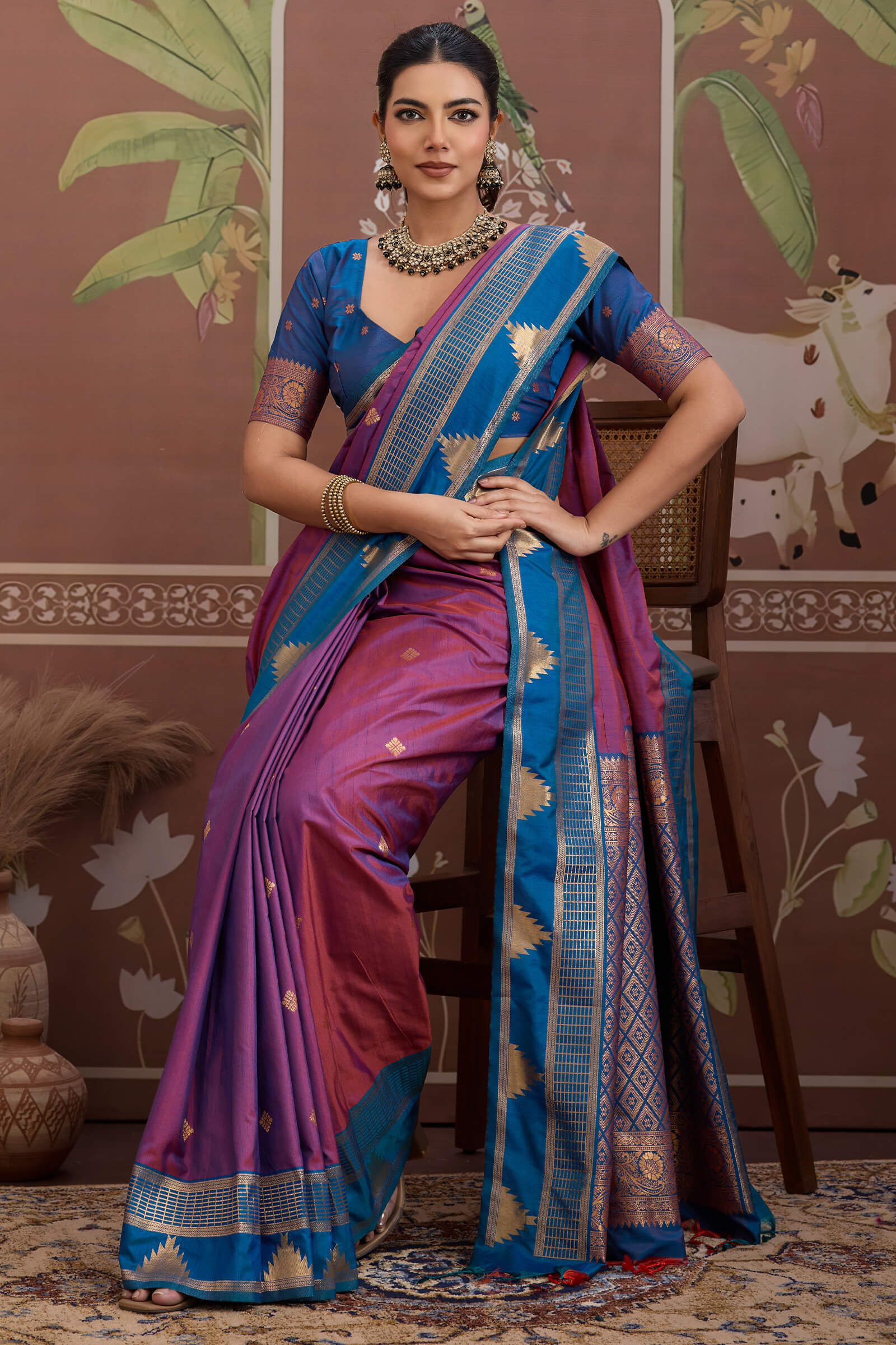 Confounding Lavender Banarasi Tussar Silk Saree With Flattering Blouse Piece