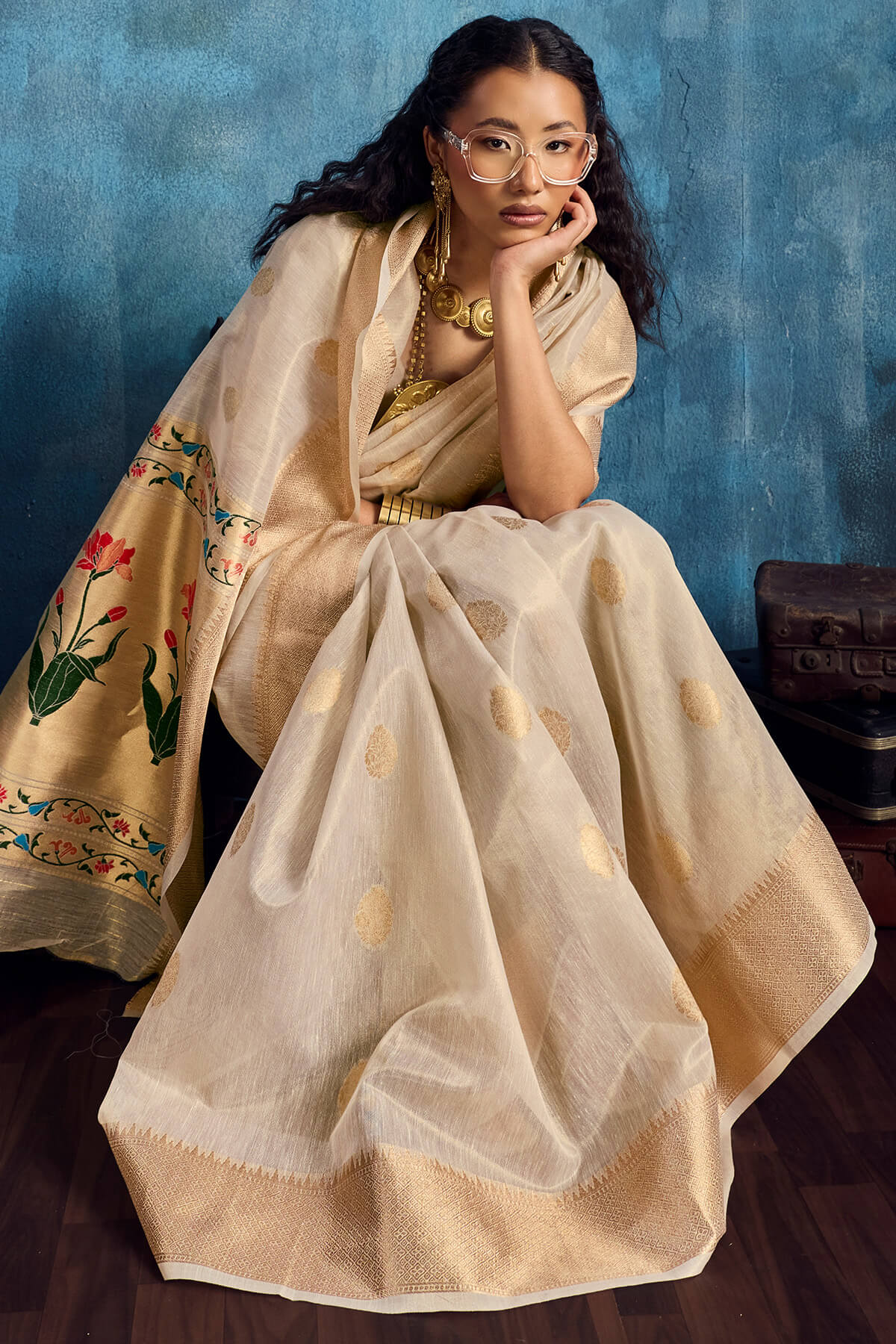 Exquisite Beige Paithani Pure Tissue Silk Saree With Redolent Blouse Piece