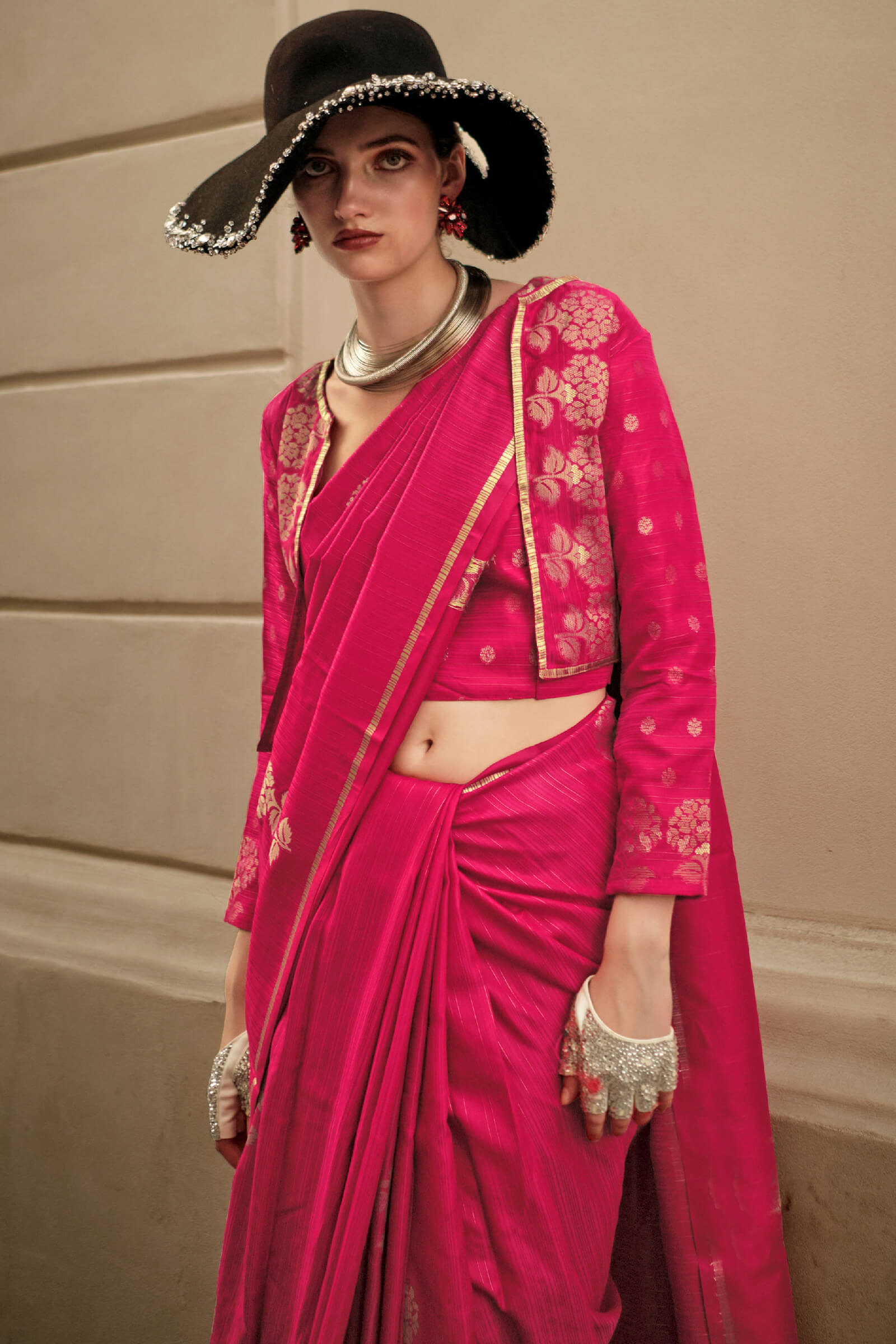Seraphic Dark Pink Banarasi Satin Silk Saree With Inimitable Blouse