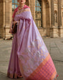 Imbrication Lavender Soft Banarasi Silk Saree With Effervescent Blouse Piece