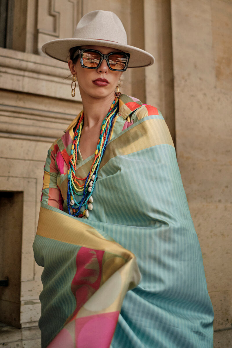 Girlish Sky Soft Banarasi Silk Saree With Unique Blouse Piece