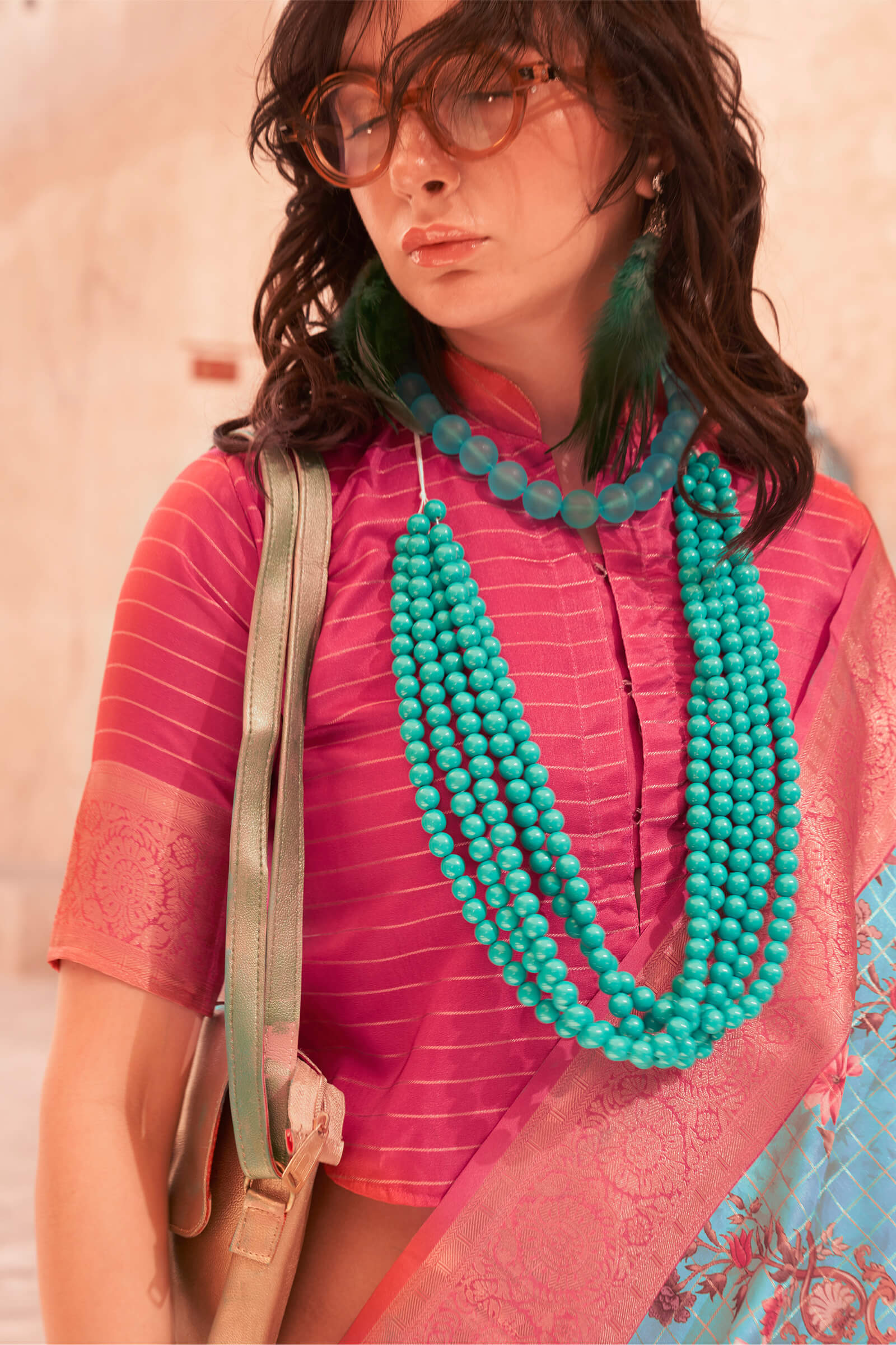 Woebegone Turquoise Digital Printed Cotton Silk Saree With Murmurous Blouse Piece