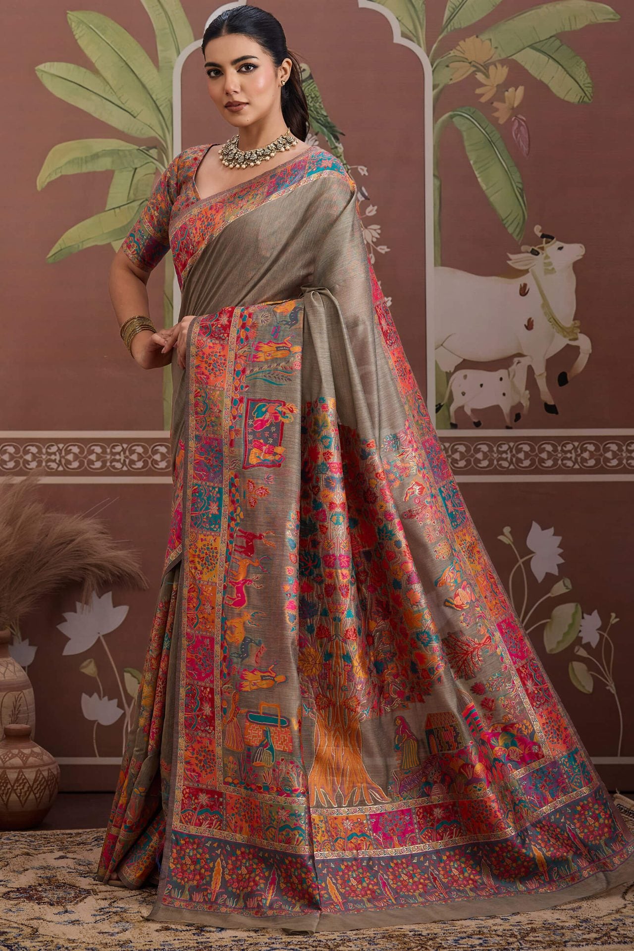 Gossamer Grey Pashmina saree With Quintessential Blouse Piece