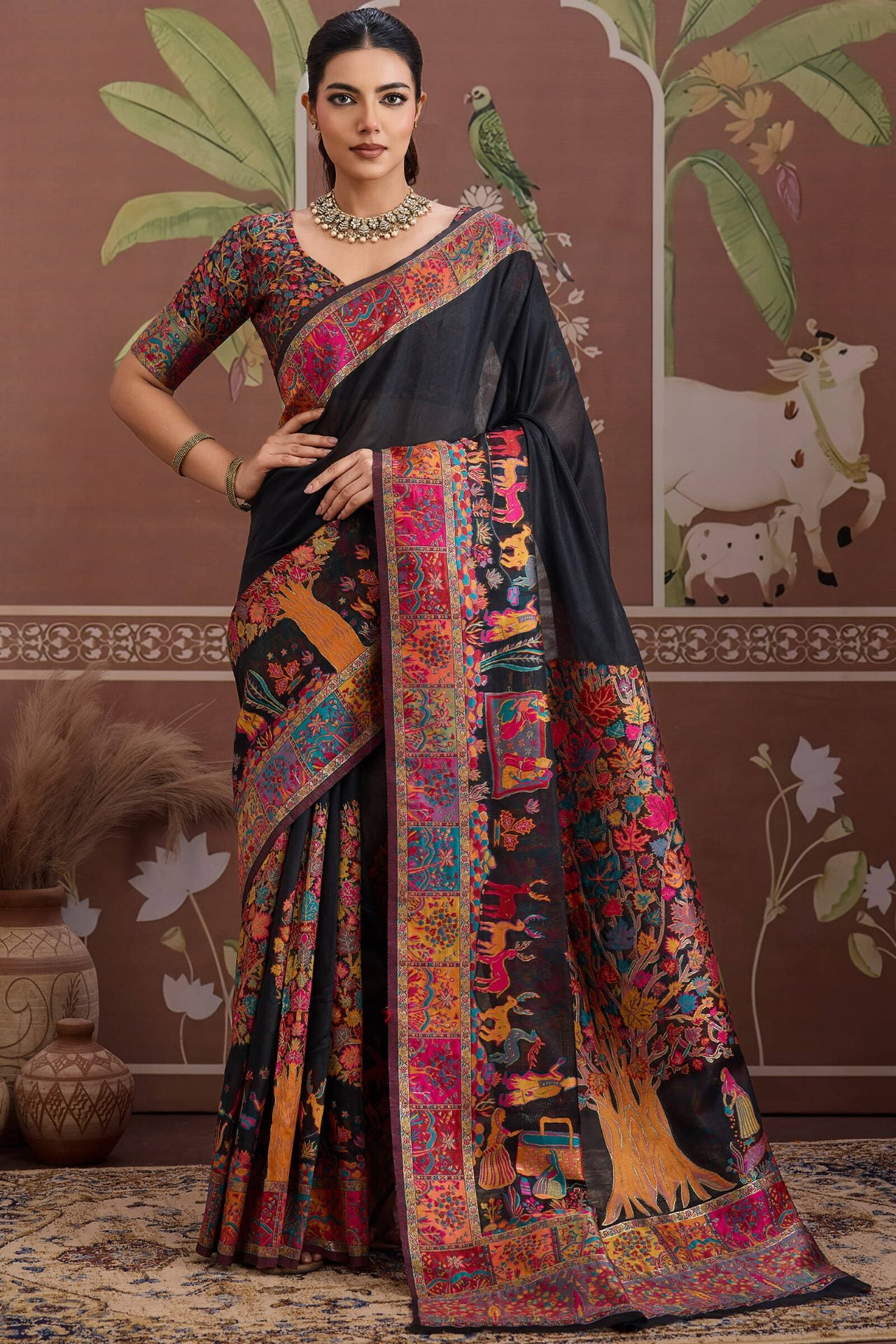 Designer Black Pashmina saree With Enticing Blouse Piece